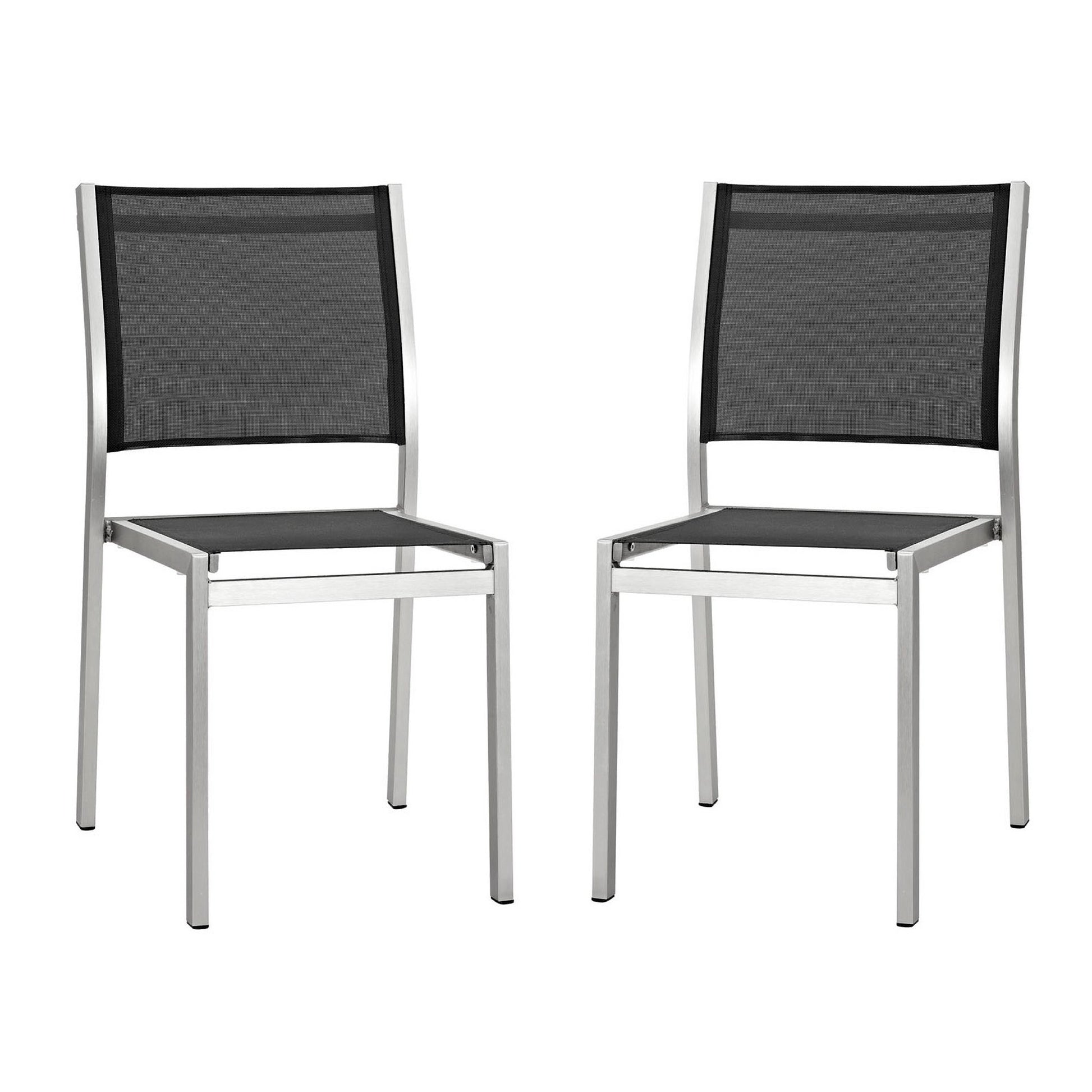 Shore Side Chair Outdoor Patio Aluminum Set of 2 - Silver Black