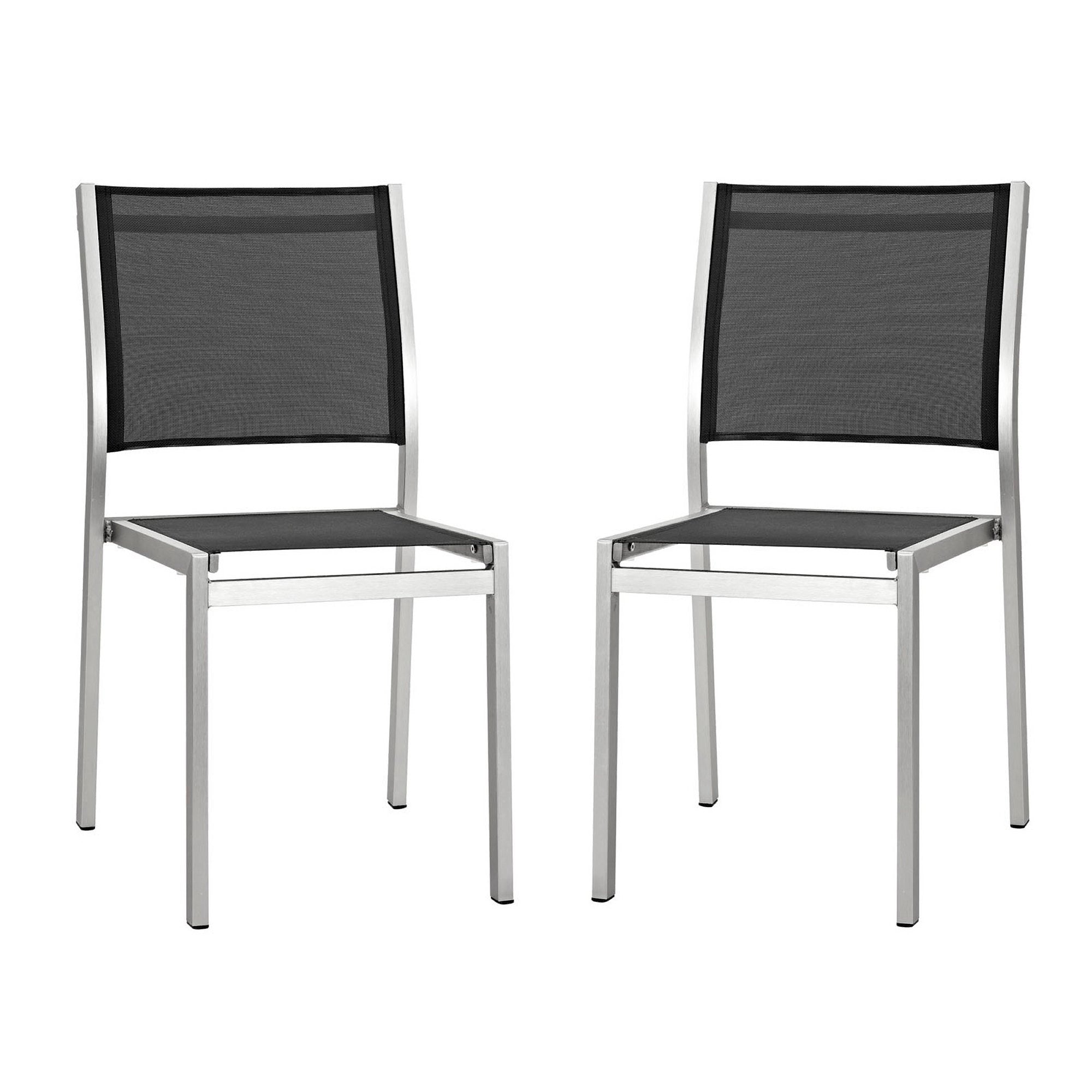 Shore Side Chair Outdoor Patio Aluminum Set of 2 - Silver Black