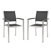 Shore Dining Chair Outdoor Patio Aluminum Set of 2 - Silver Black