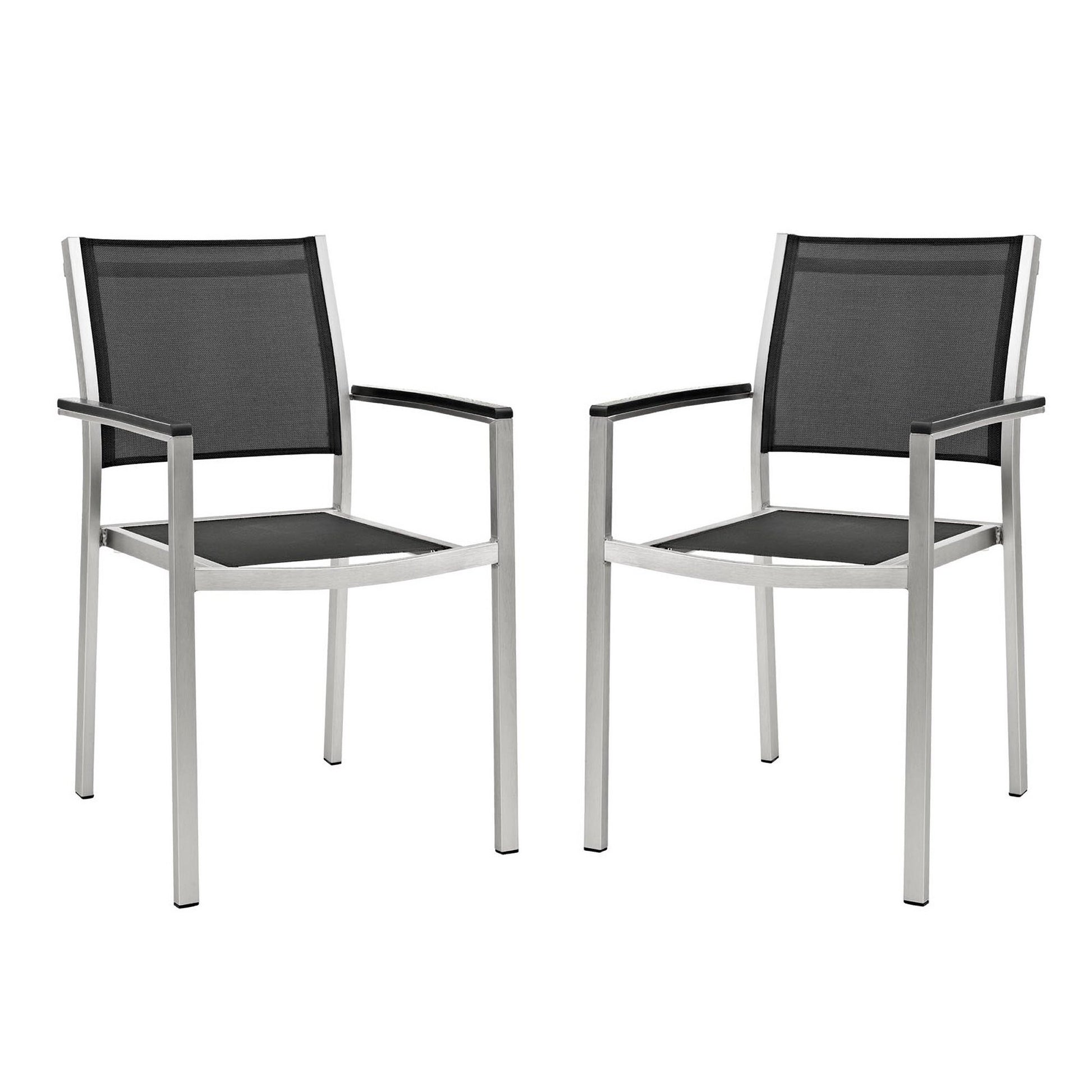 Shore Dining Chair Outdoor Patio Aluminum Set of 2 - Silver Black
