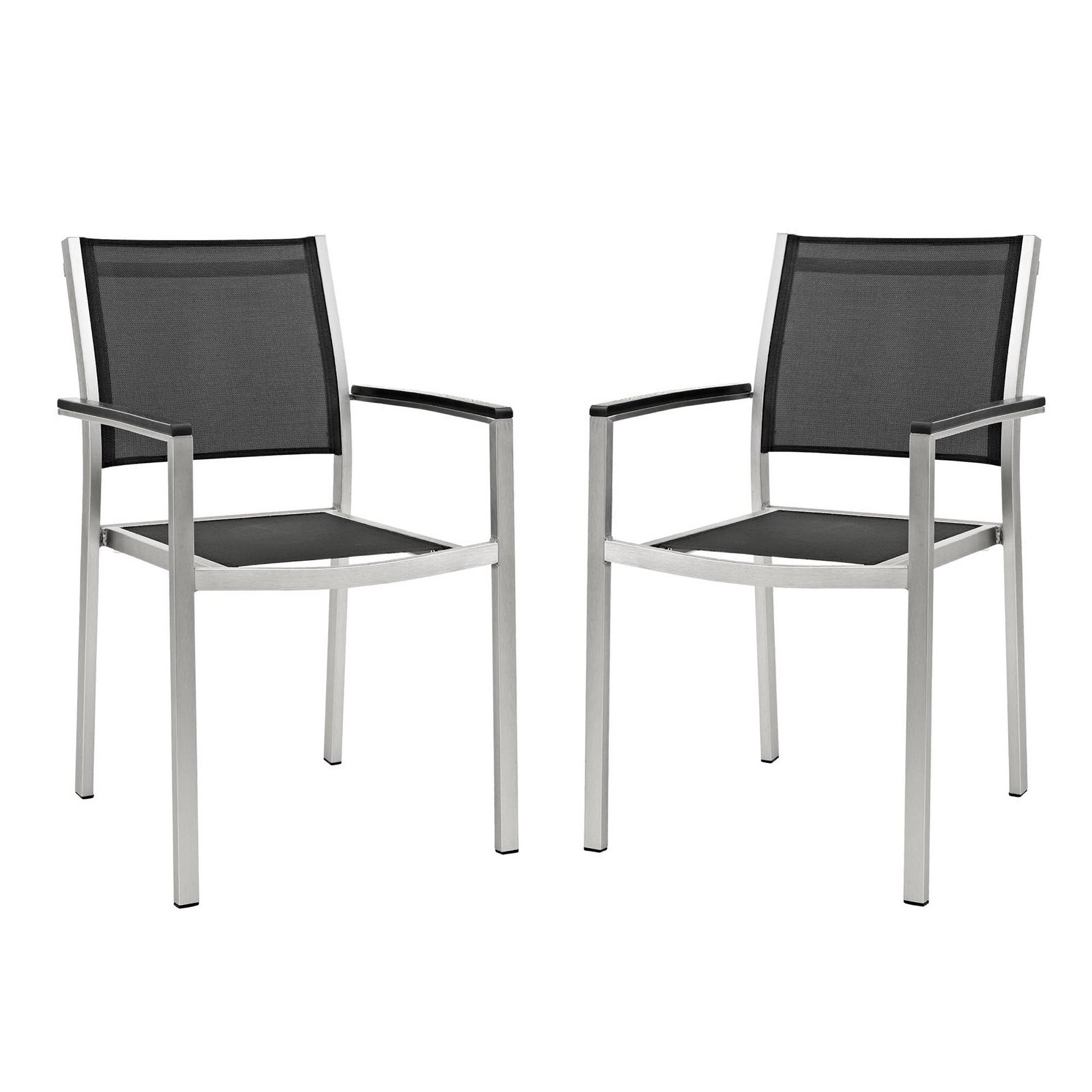 Shore Dining Chair Outdoor Patio Aluminum Set of 2 - Silver Black