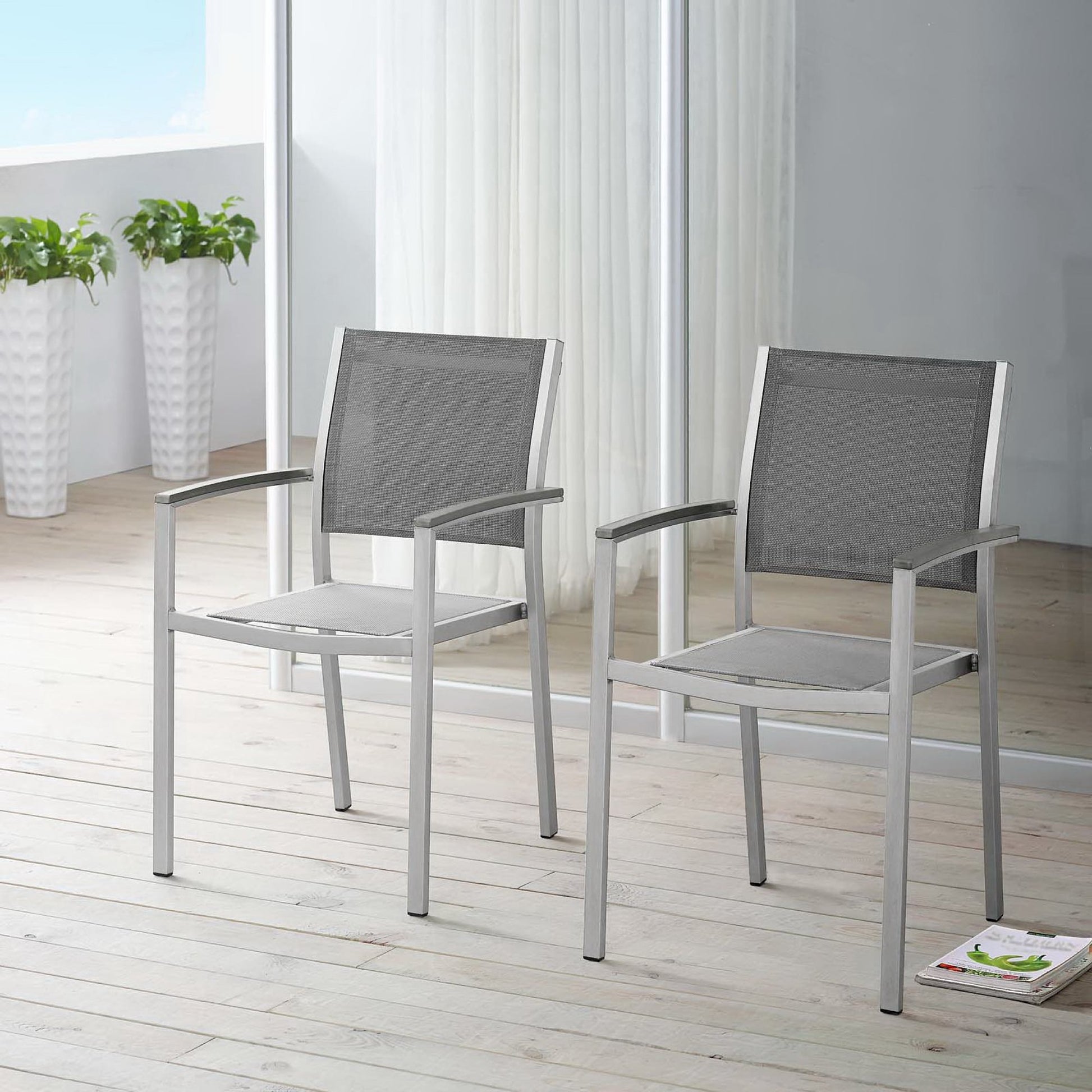 Shore Dining Chair Outdoor Patio Aluminum Set of 2