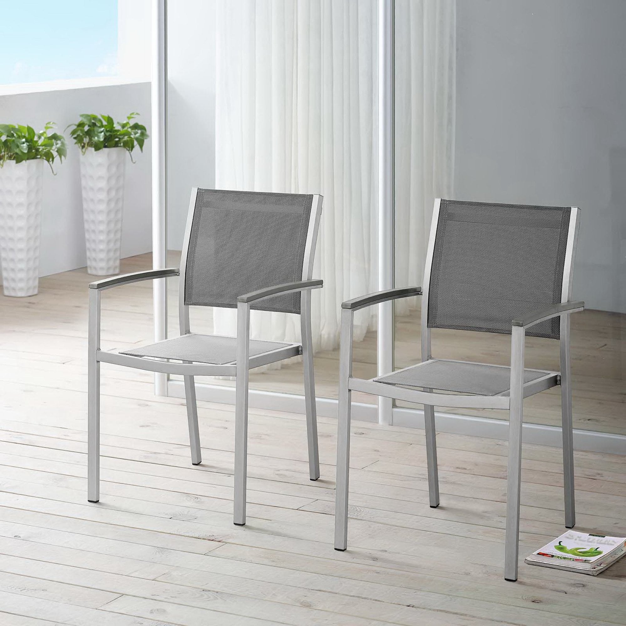 Shore Dining Chair Outdoor Patio Aluminum Set of 2