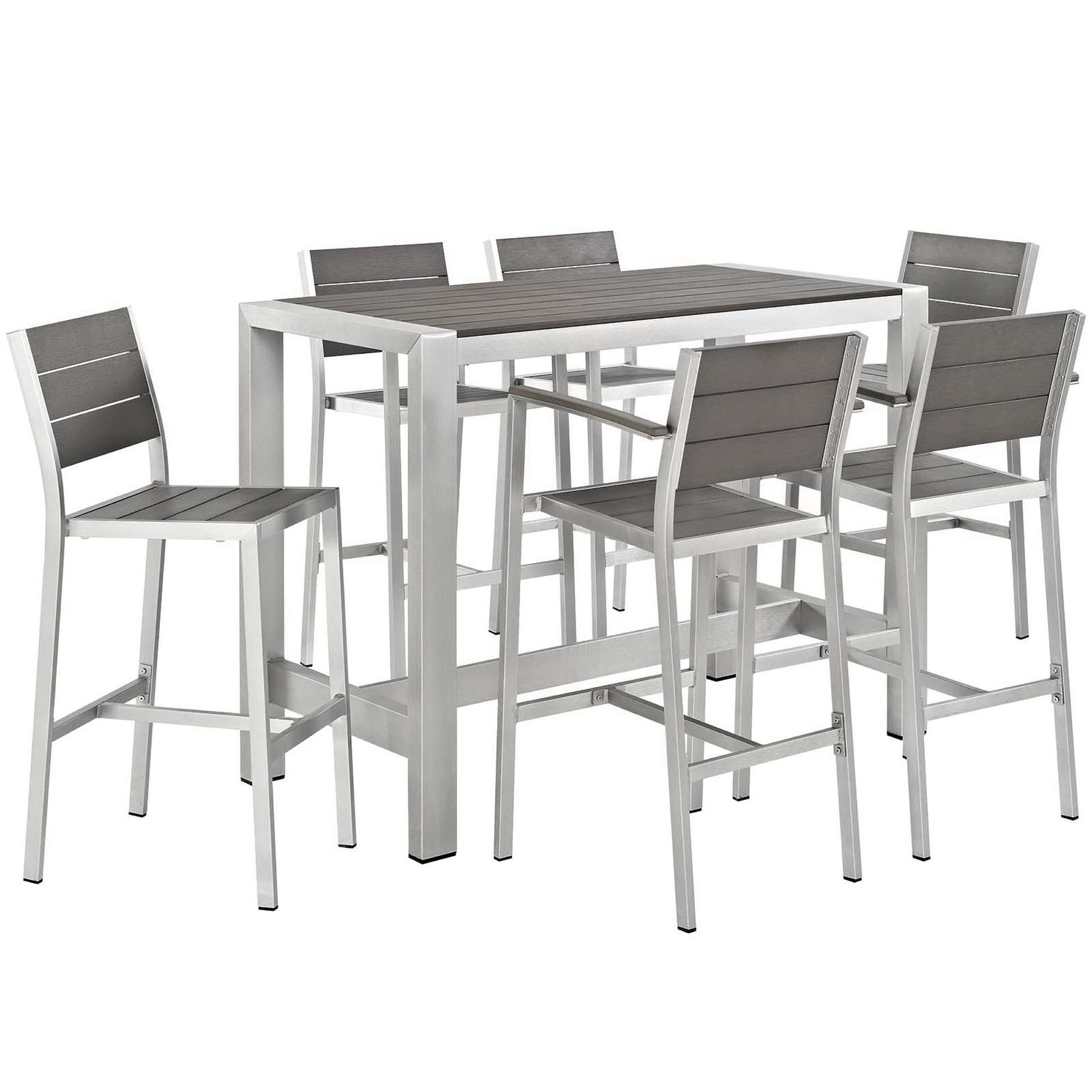 Shore 7 Piece Outdoor Patio Aluminum Dining Set - Silver Gray