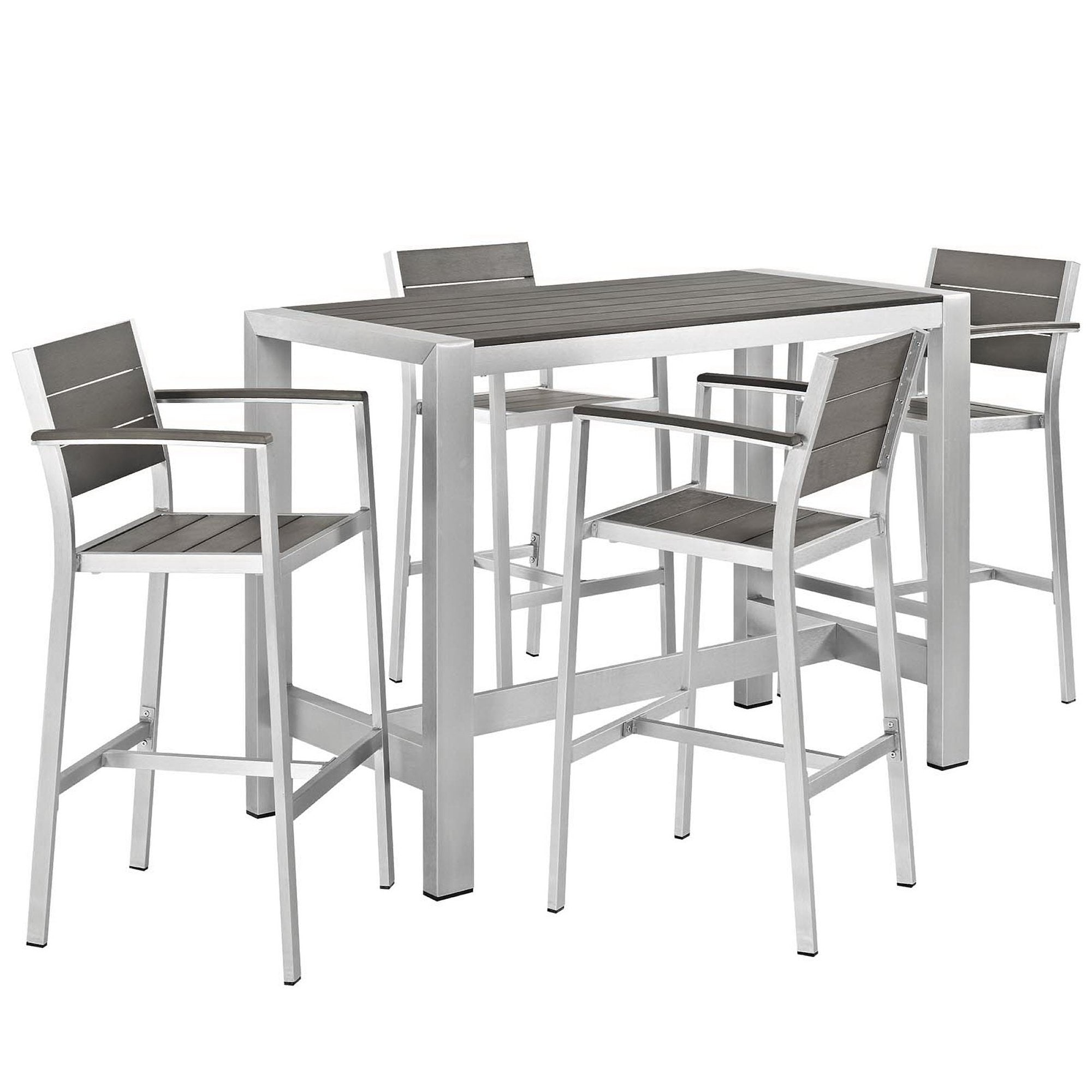 Shore 5 Piece Outdoor Patio Aluminum Dining Set - Silver Gray