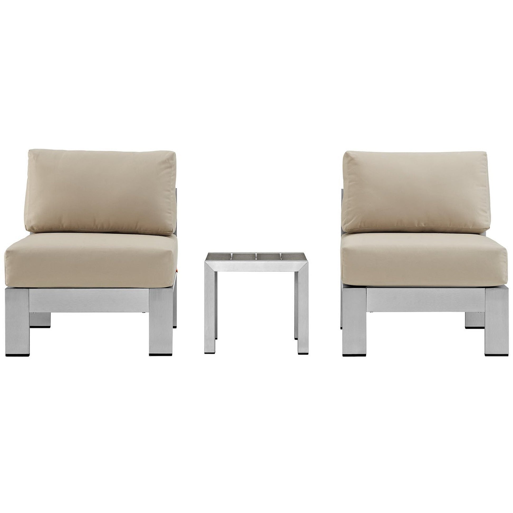 Shore 3 Piece Outdoor Patio Aluminum Sectional Sofa Set - Silver Beige