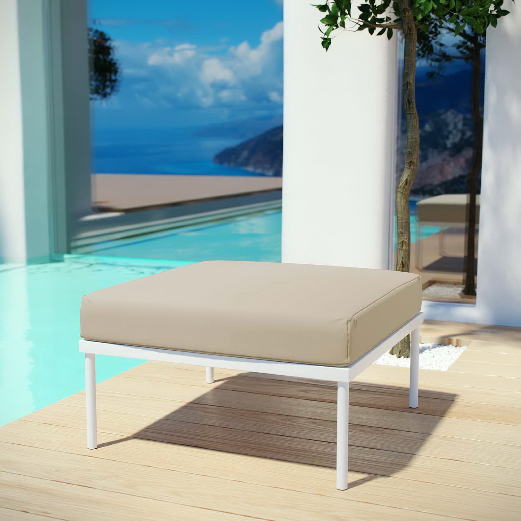 Harmony Outdoor Patio Aluminum Ottoman - White White