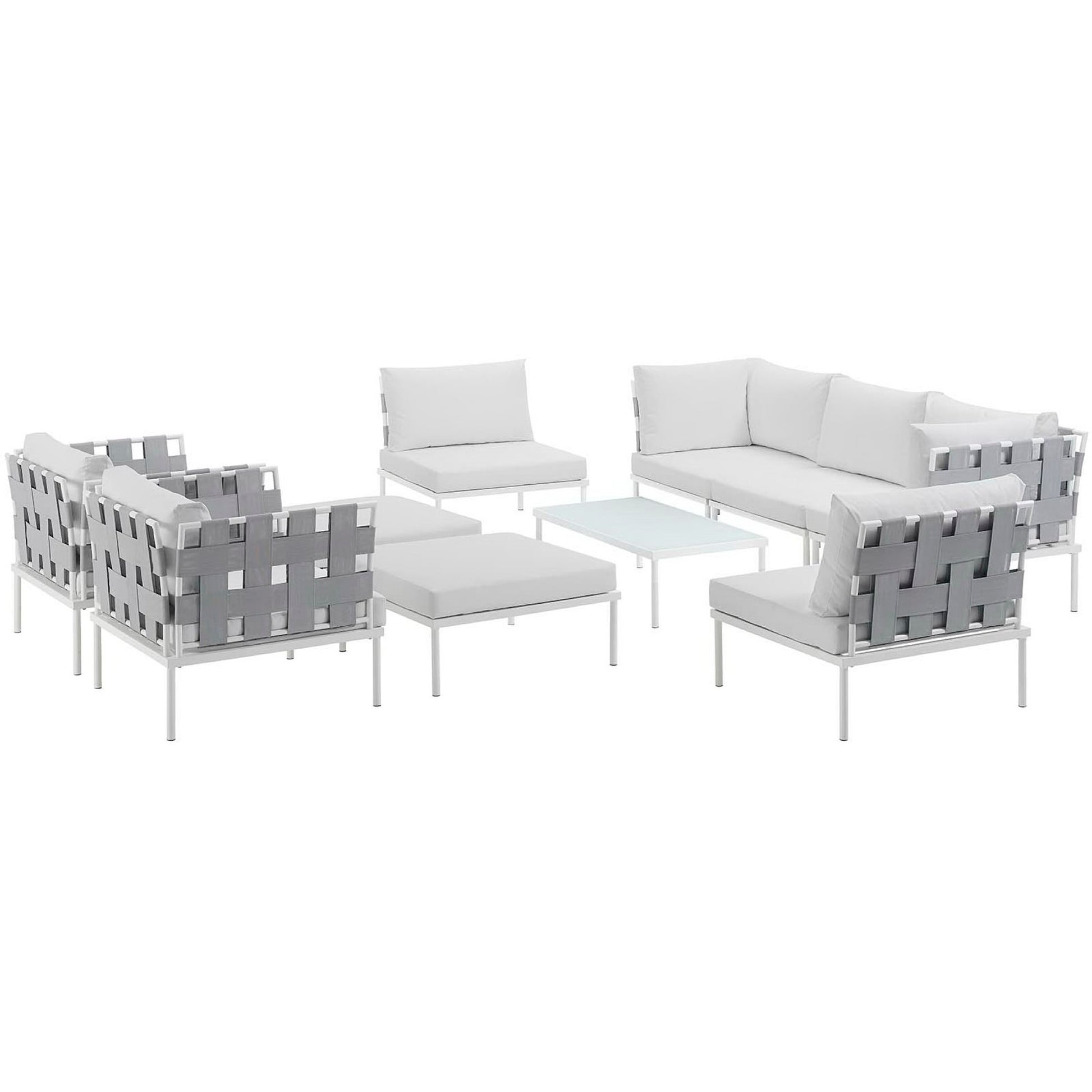 Harmony 10 Piece Outdoor Patio Aluminum Sectional Sofa Set - White White