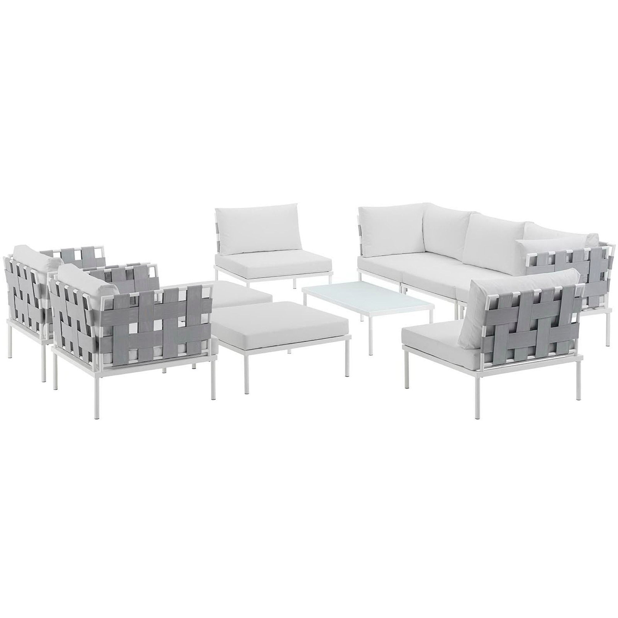 Harmony 10 Piece Outdoor Patio Aluminum Sectional Sofa Set - White White