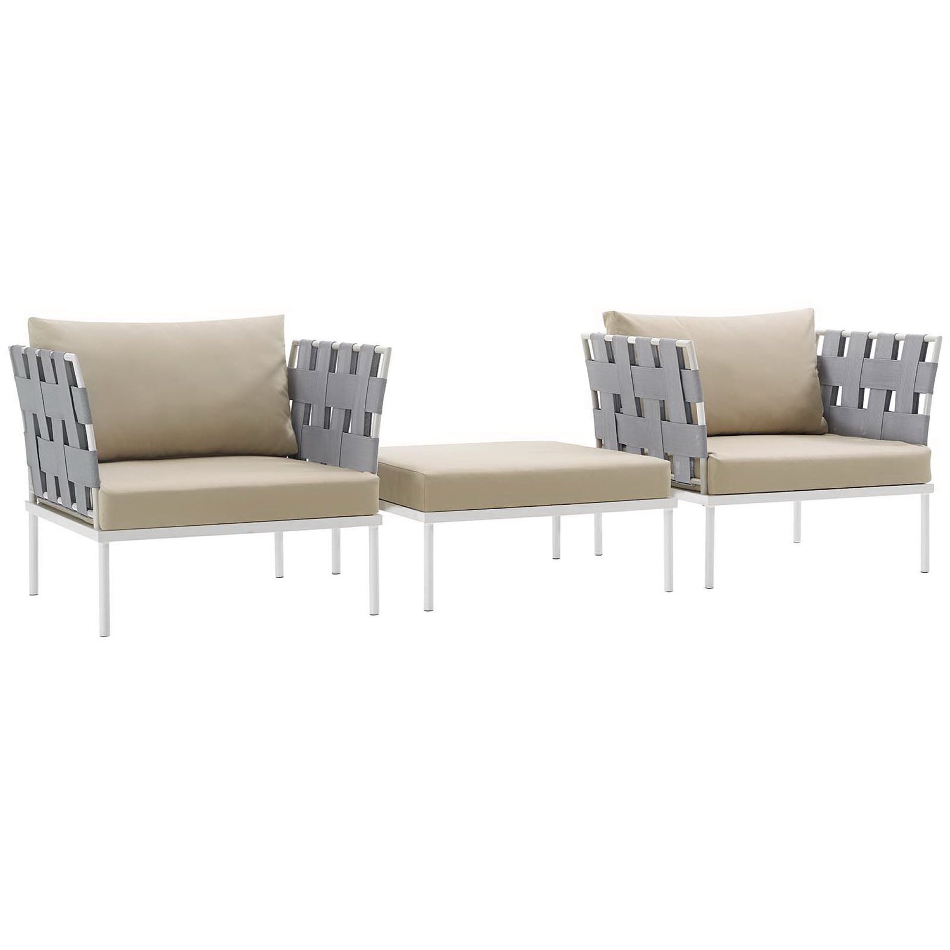 Harmony 3 Piece Outdoor Patio Aluminum Sectional Sofa Set - White Beige