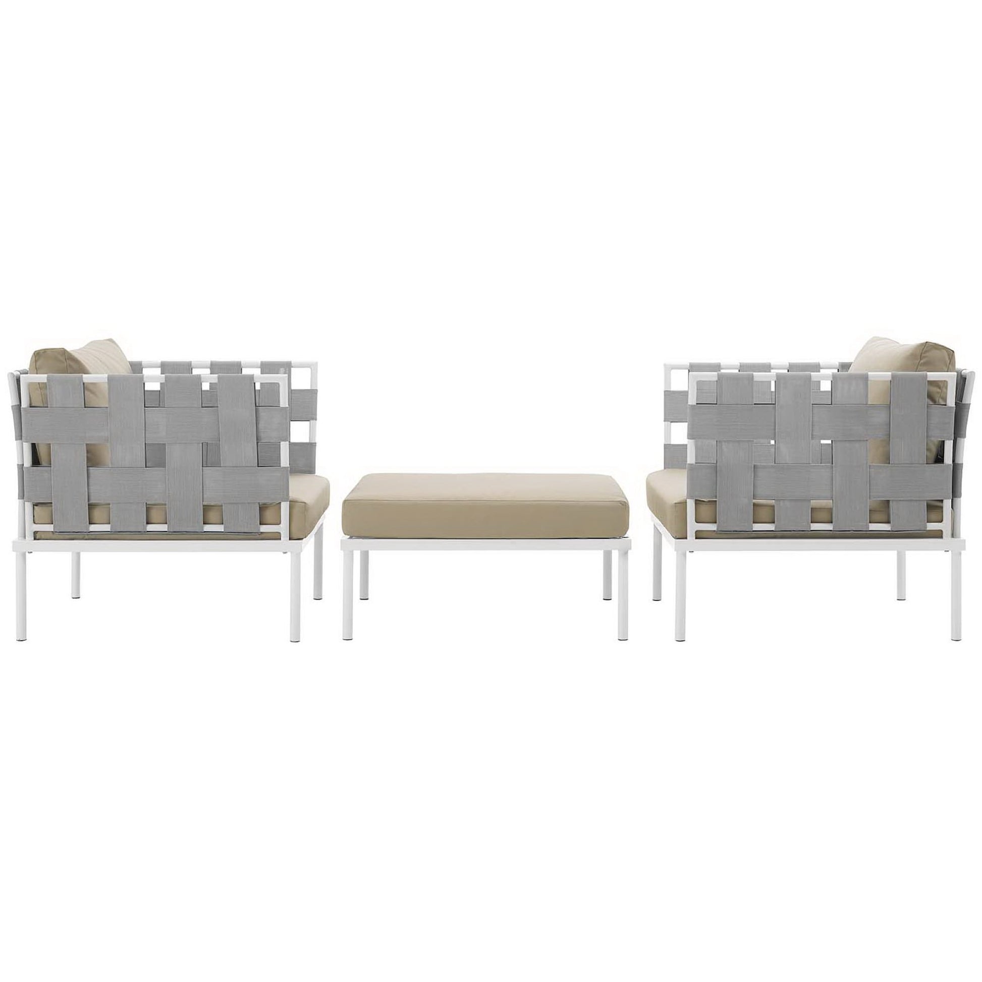 Harmony 3 Piece Outdoor Patio Aluminum Sectional Sofa Set - White White