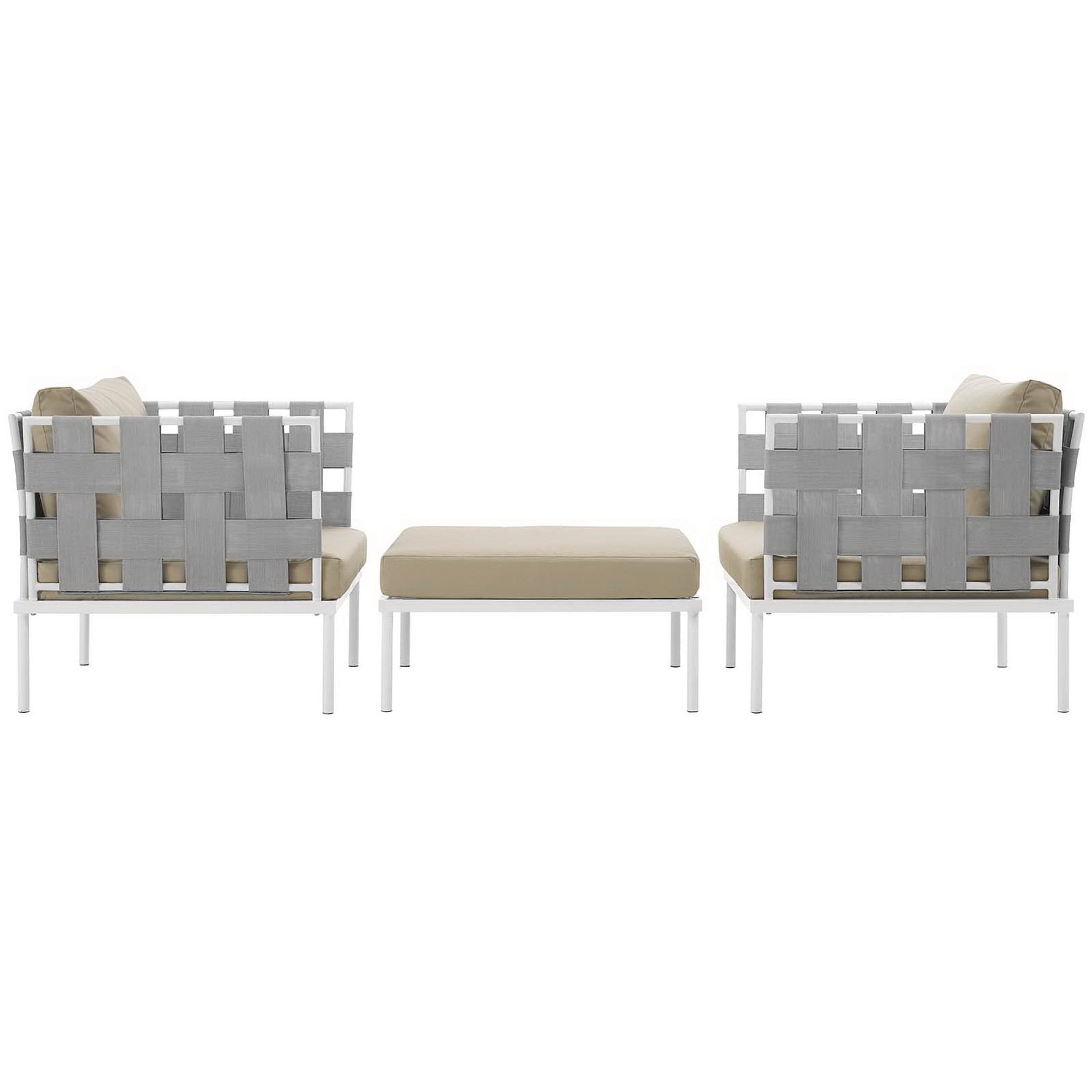Harmony 3 Piece Outdoor Patio Aluminum Sectional Sofa Set - White White