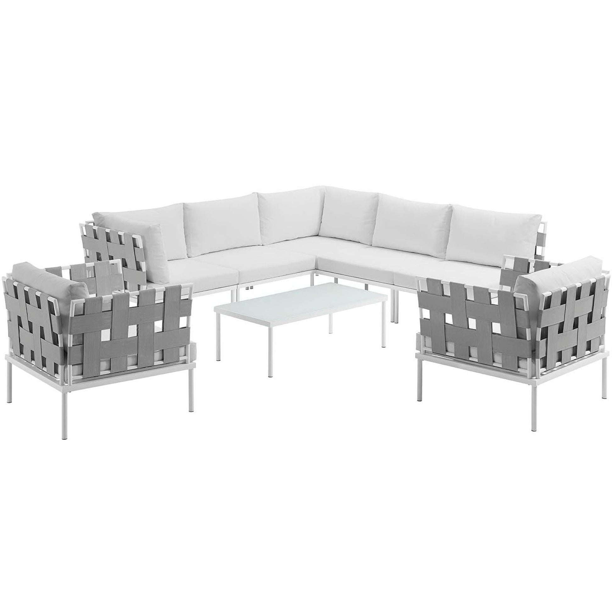 Harmony 8 Piece Outdoor Patio Aluminum Sectional Sofa Set - White White