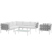 Harmony 7 Piece Outdoor Patio Aluminum Sectional Sofa Set - White White