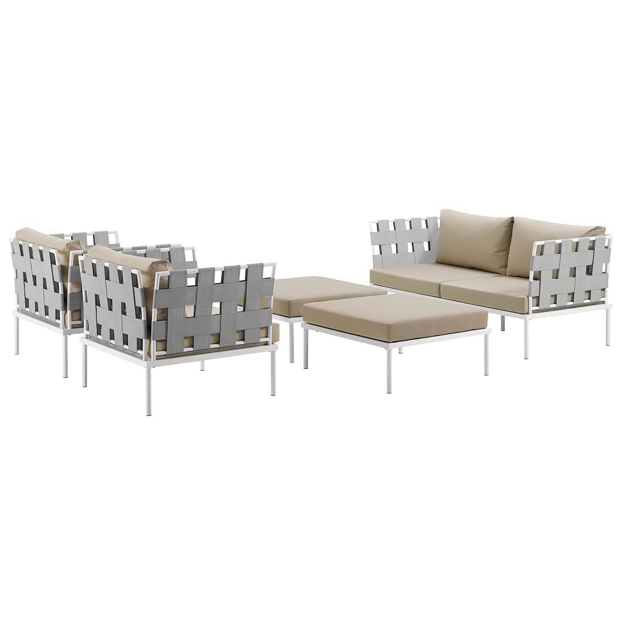Harmony 5 Piece Outdoor Patio Aluminum Sectional Sofa Set - White Gray