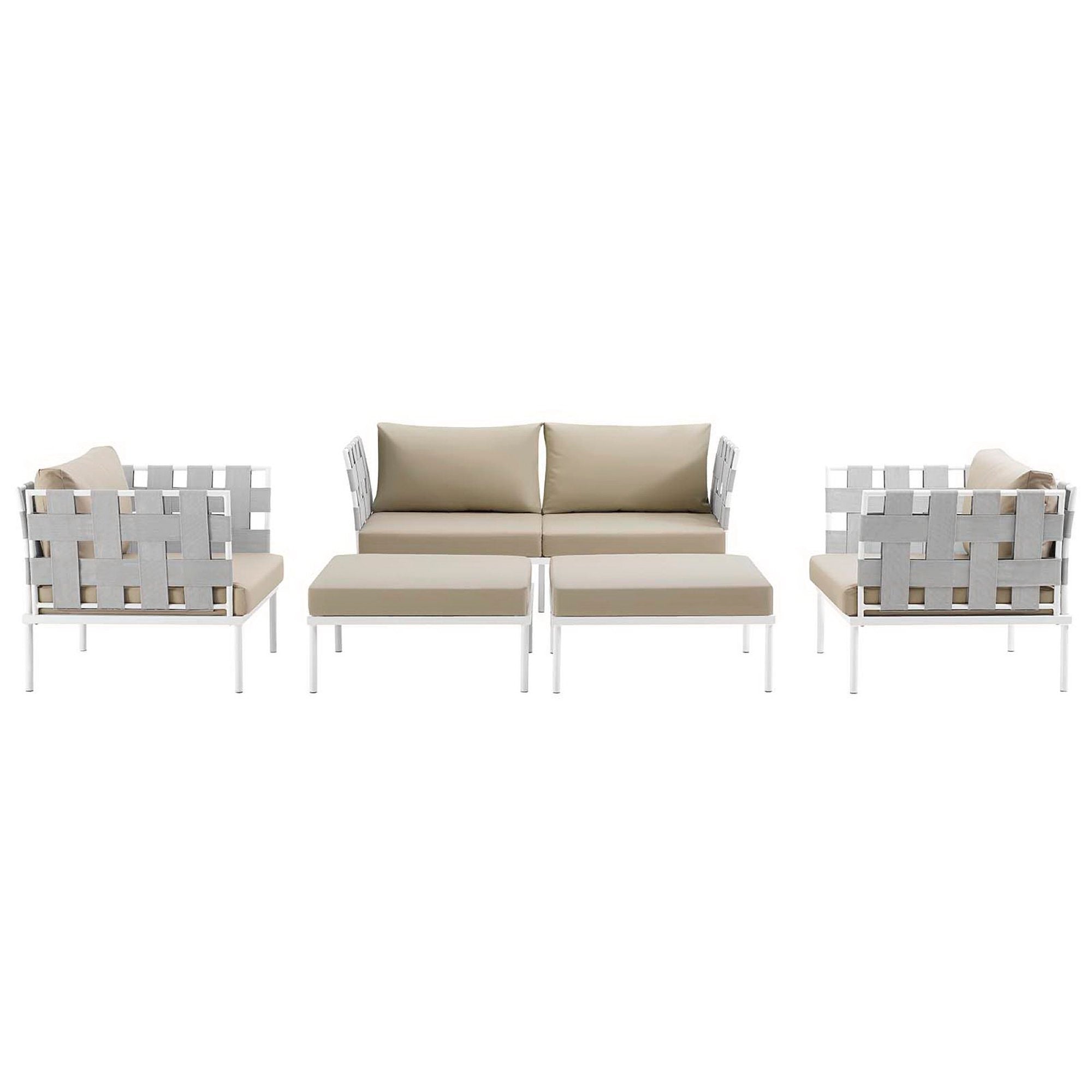 Harmony 5 Piece Outdoor Patio Aluminum Sectional Sofa Set - White White