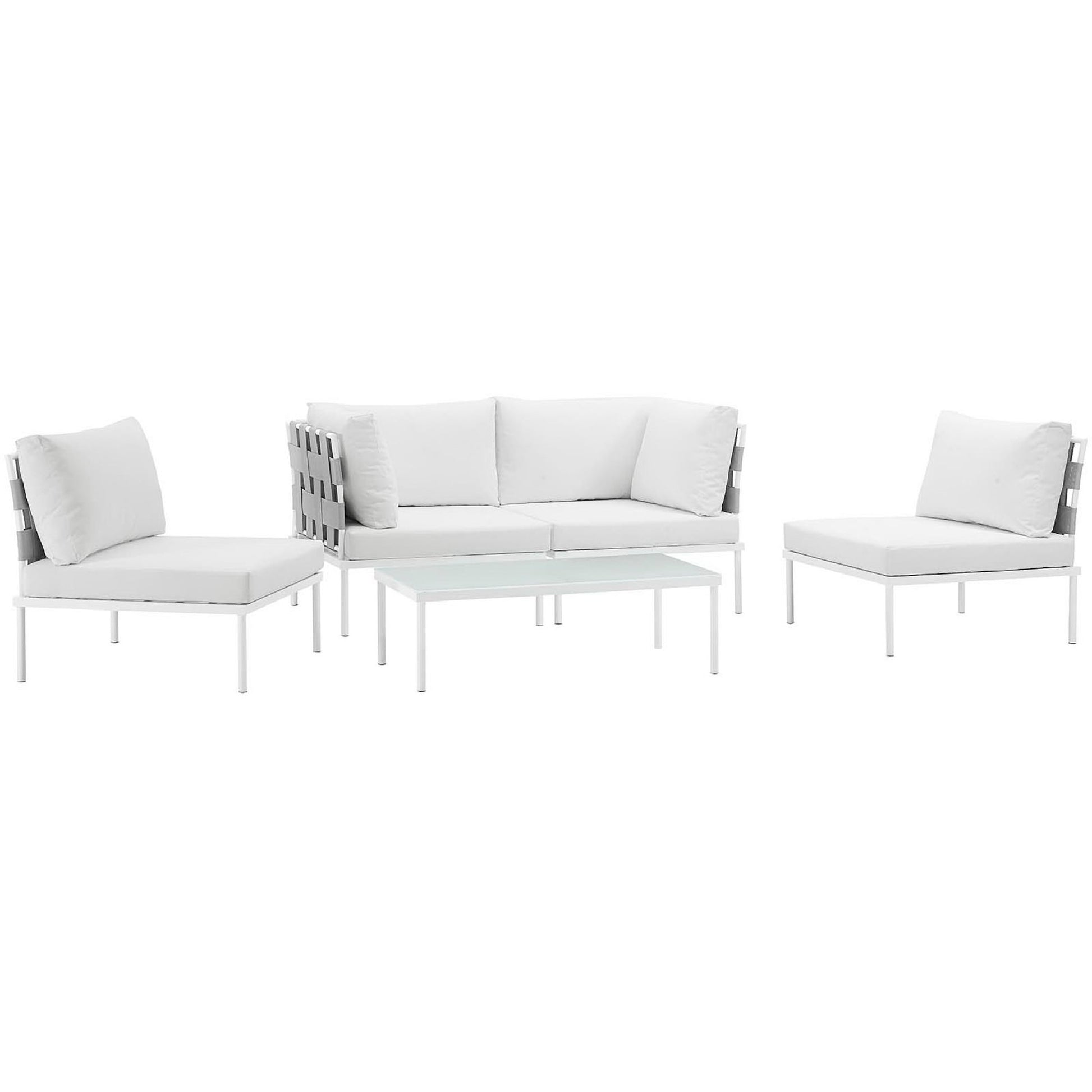 Harmony 5 Piece Outdoor Patio Aluminum Sectional Sofa Set - White White