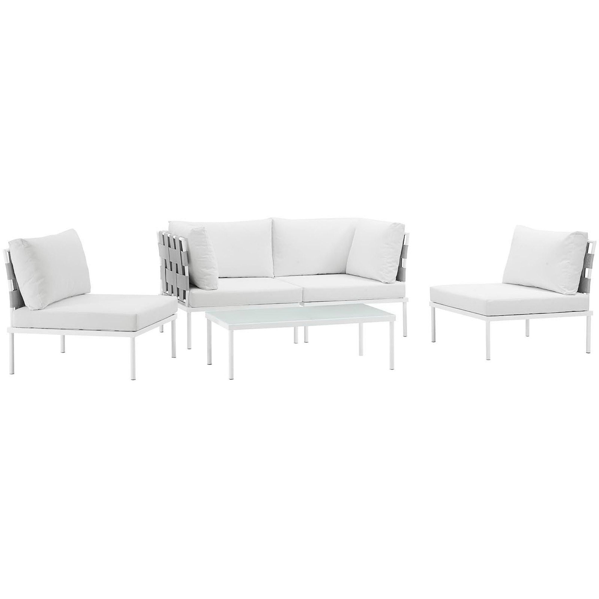 Harmony 5 Piece Outdoor Patio Aluminum Sectional Sofa Set - White White
