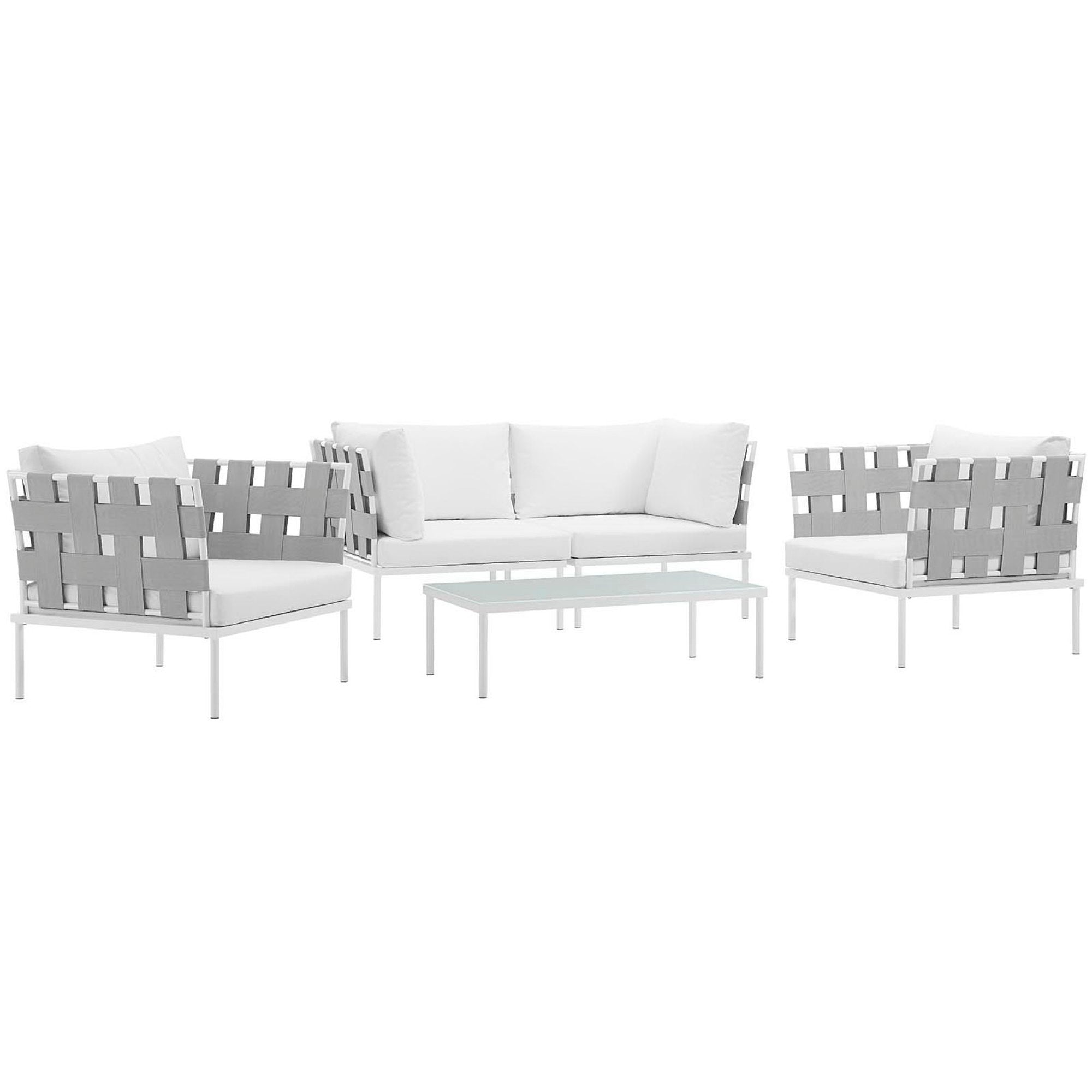 Harmony 5  Piece Outdoor Patio Aluminum Sectional Sofa Set - White White