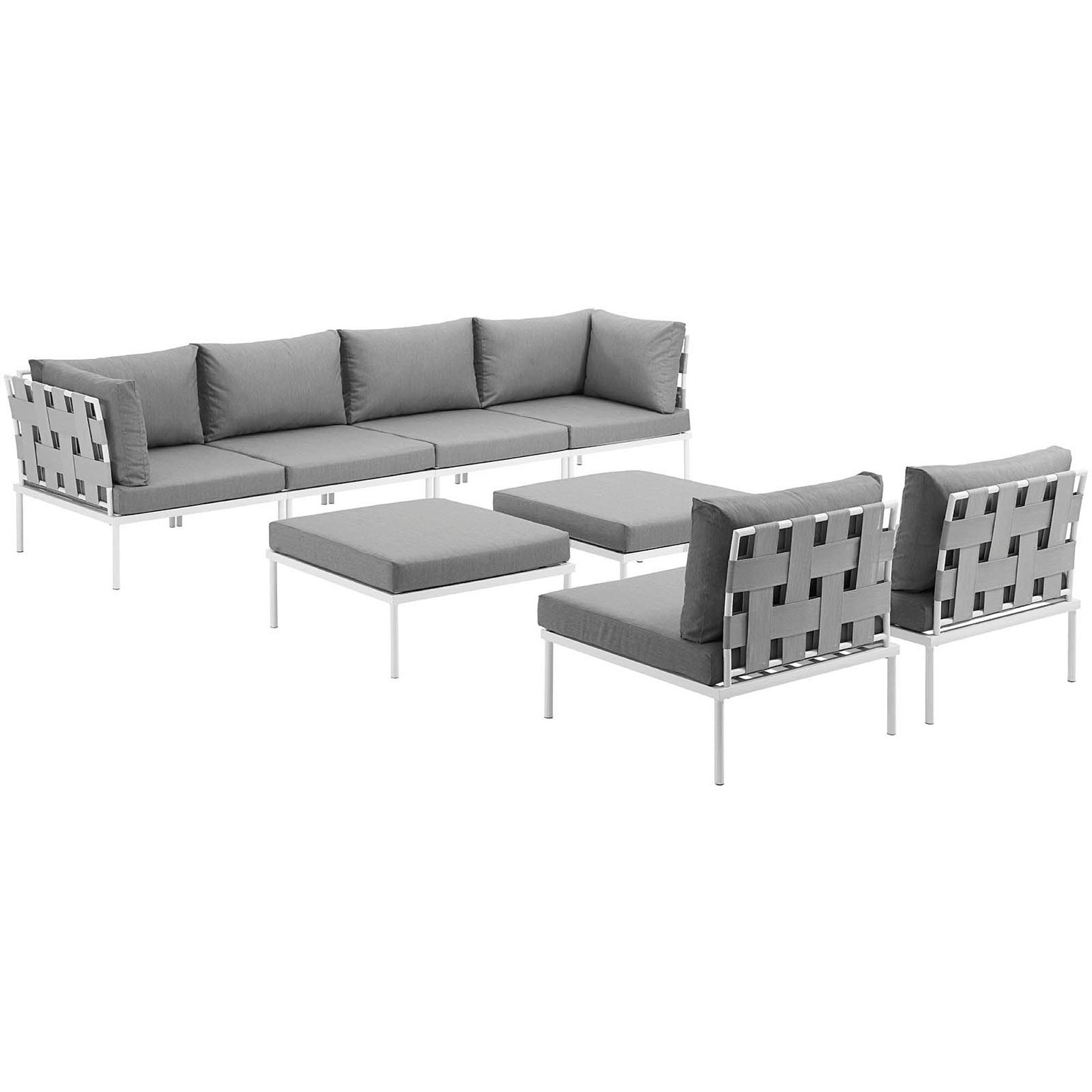 Harmony 8 Piece Outdoor Patio Aluminum Sectional Sofa Set - White Gray