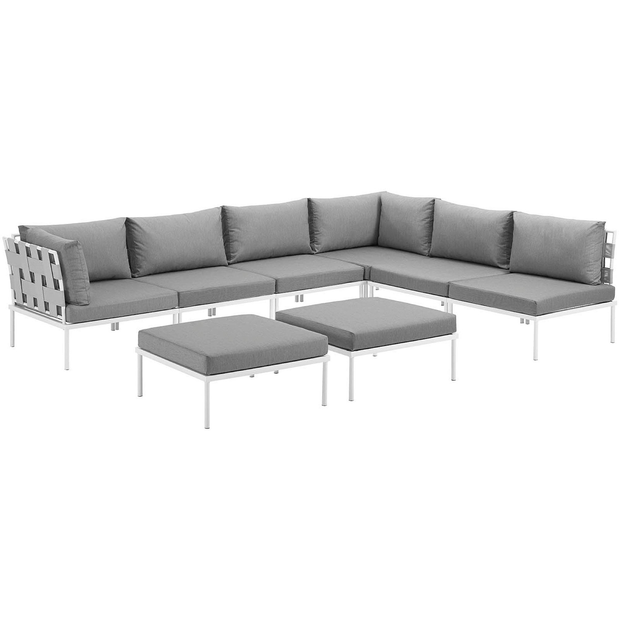 Harmony 8 Piece Outdoor Patio Aluminum Sectional Sofa Set - White Navy