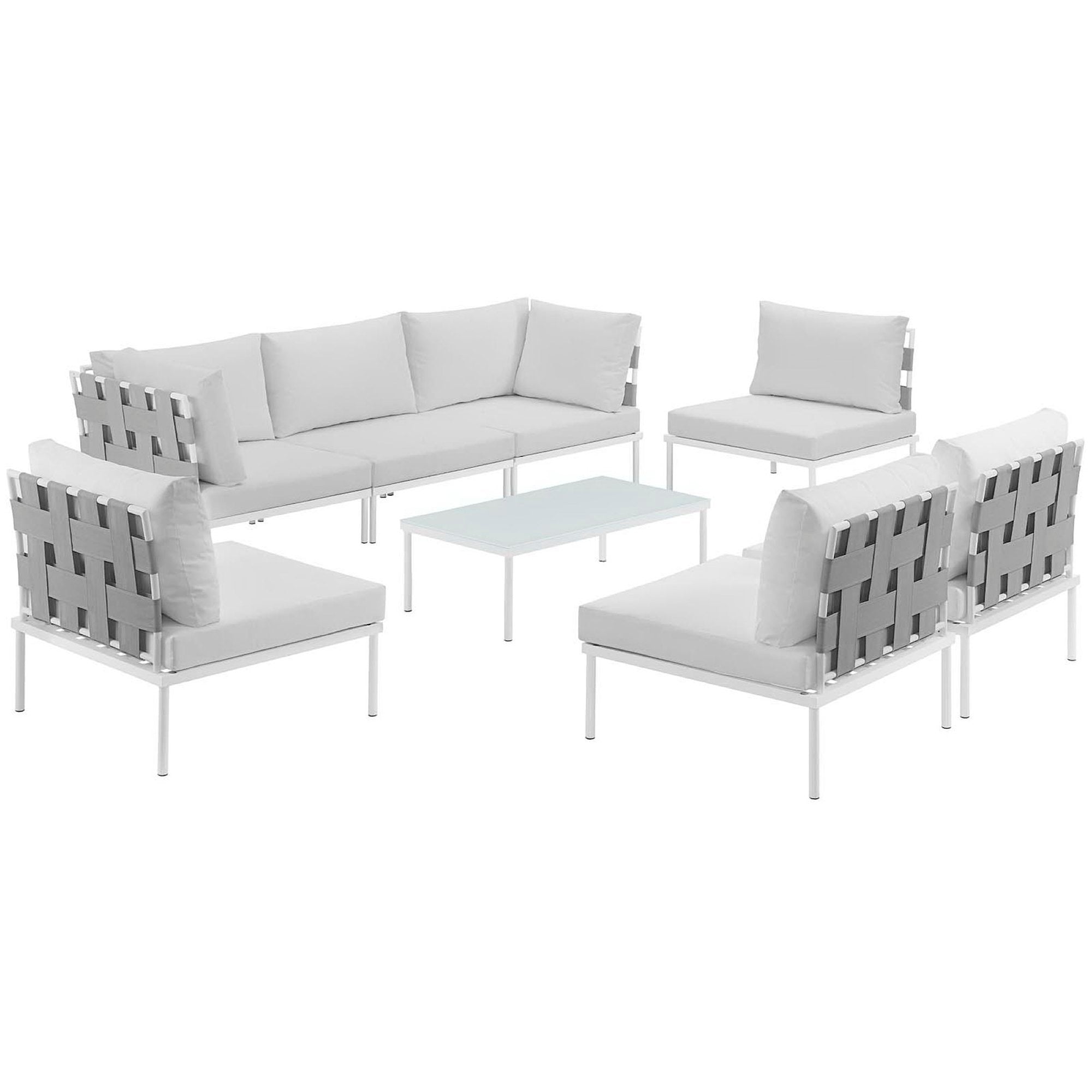 Harmony 8 Piece Outdoor Patio Aluminum Sectional Sofa Set - White White