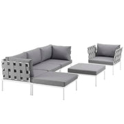 Harmony 6 Piece Outdoor Patio Aluminum Sectional Sofa Set - White Gray