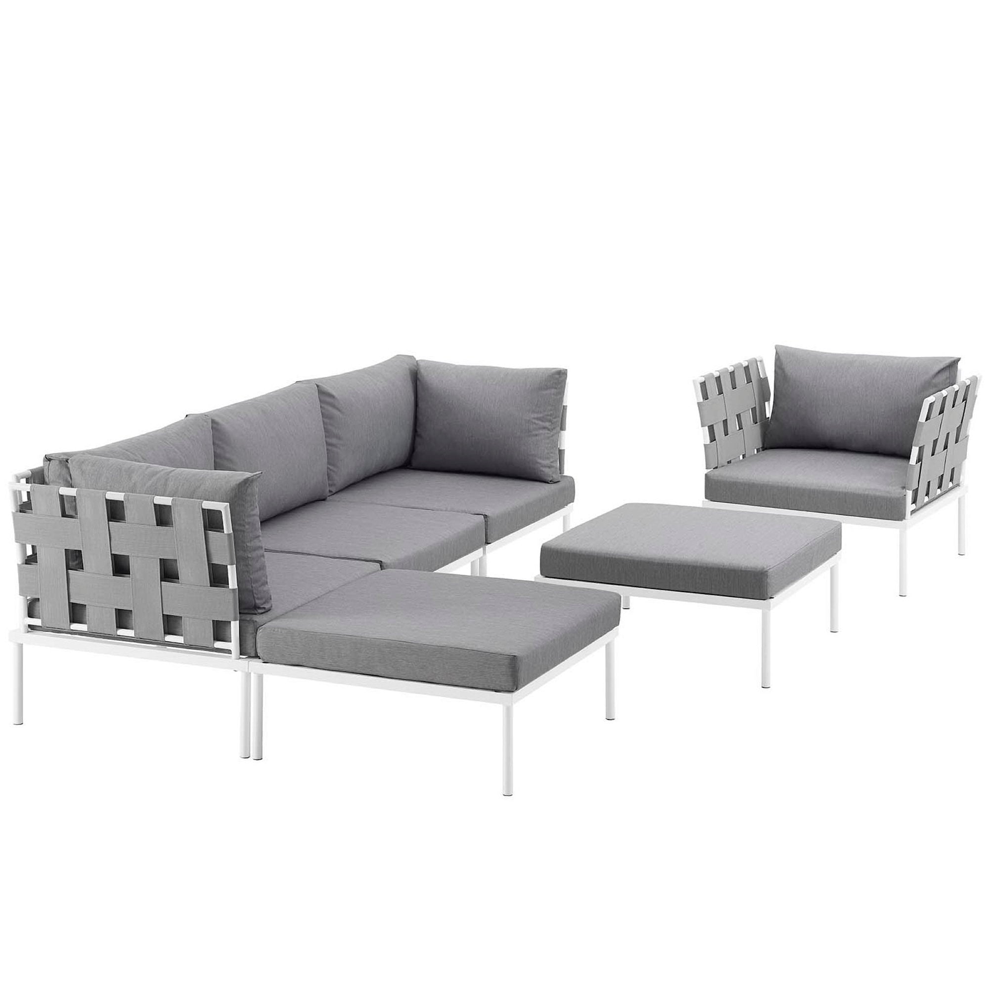 Harmony 6 Piece Outdoor Patio Aluminum Sectional Sofa Set - White Gray