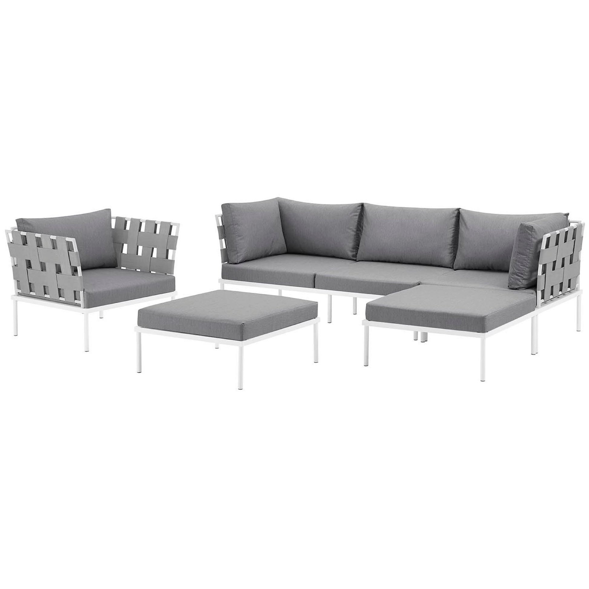 Harmony 6 Piece Outdoor Patio Aluminum Sectional Sofa Set - White Navy