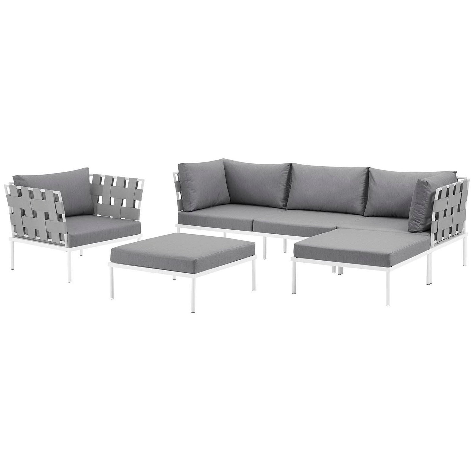 Harmony 6 Piece Outdoor Patio Aluminum Sectional Sofa Set - White Navy