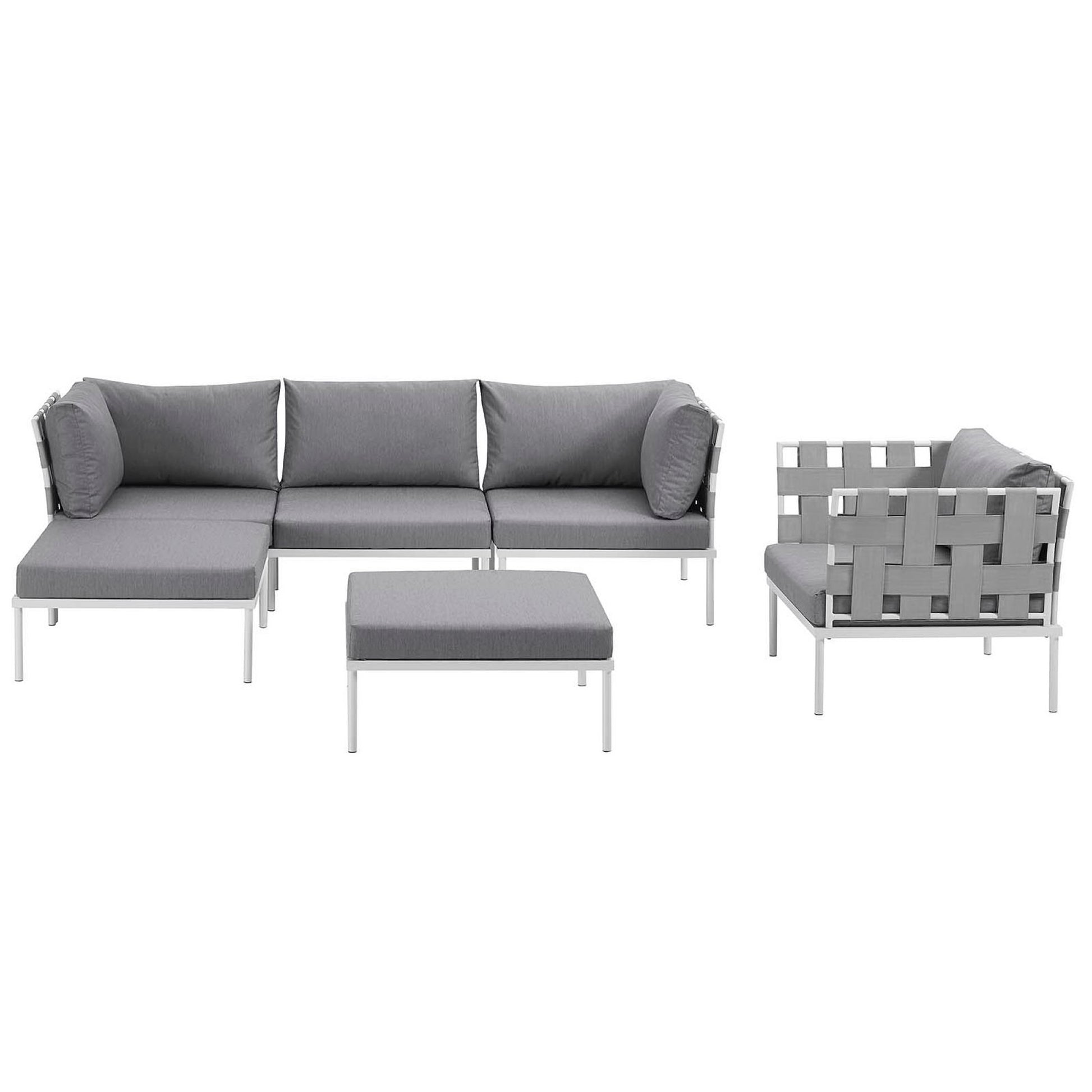 Harmony 6 Piece Outdoor Patio Aluminum Sectional Sofa Set - White White