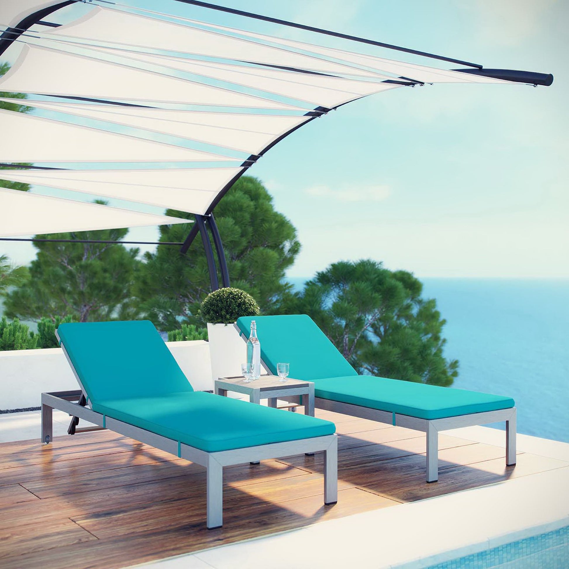 Shore 3 Piece Outdoor Patio Aluminum Chaise with Cushions
