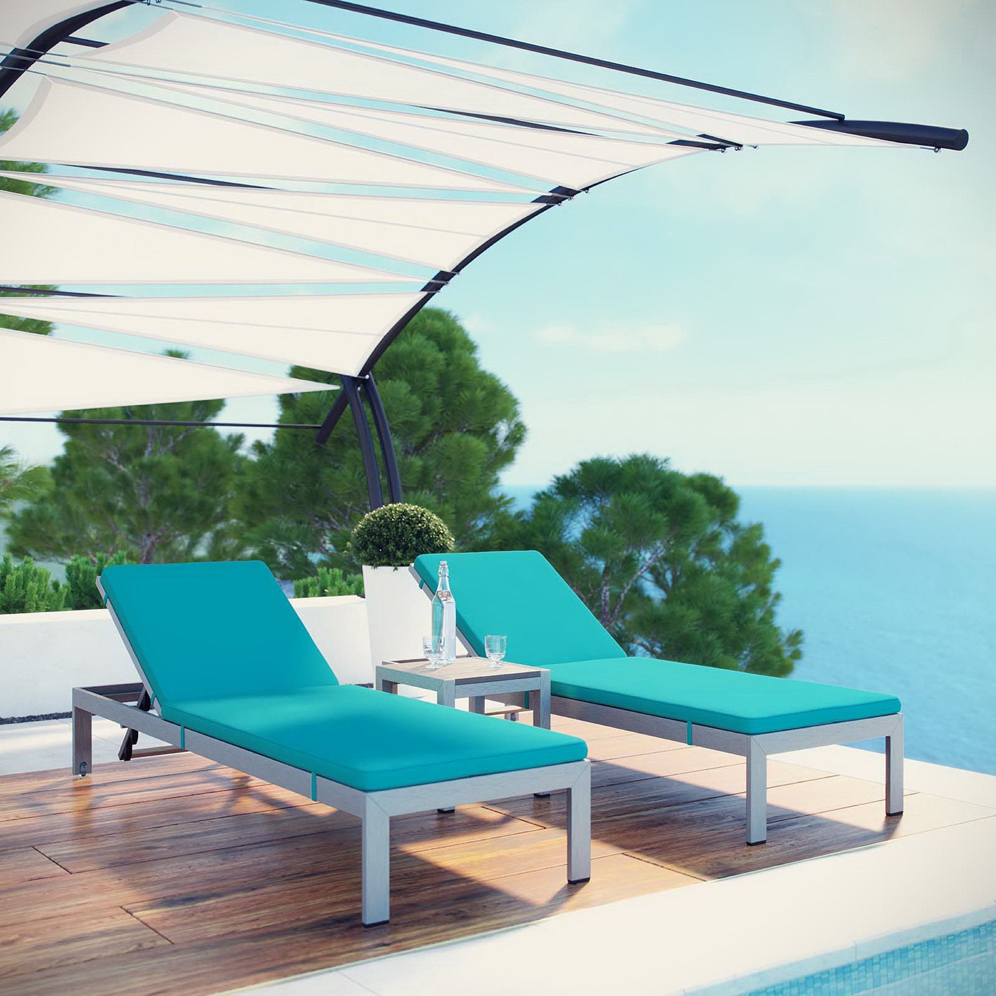 Shore 3 Piece Outdoor Patio Aluminum Chaise with Cushions