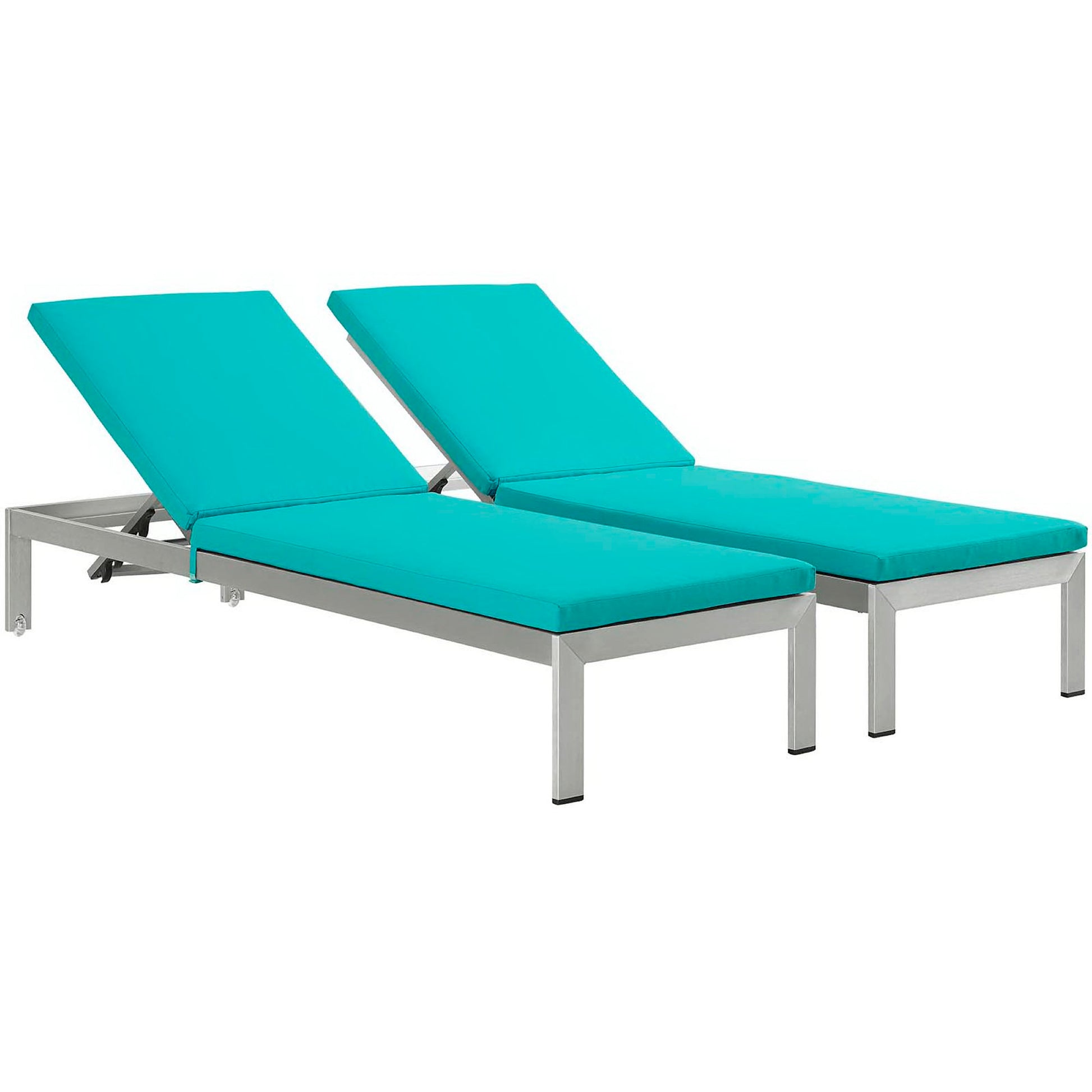 Shore Chaise with Cushions Outdoor Patio Aluminum Set of 2 - Silver Turquoise