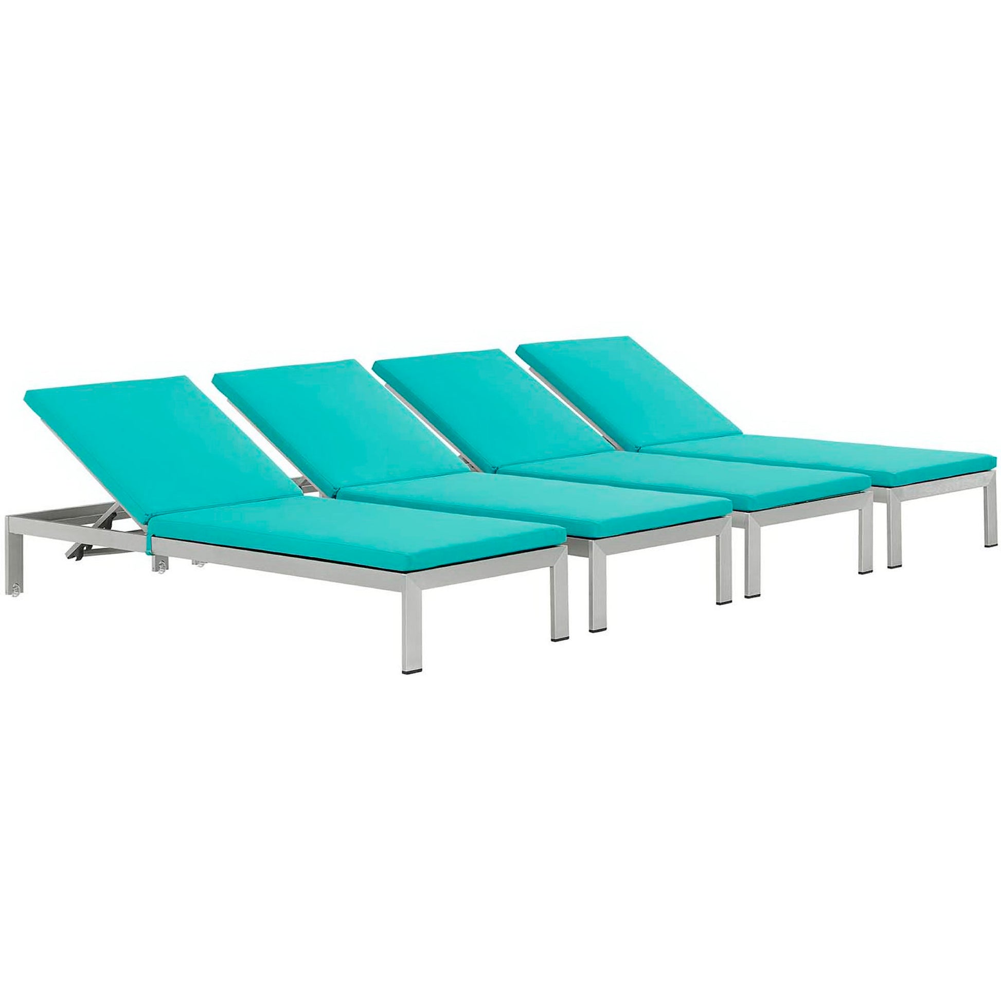 Shore Chaise with Cushions Outdoor Patio Aluminum Set of 4 - Silver Turquoise