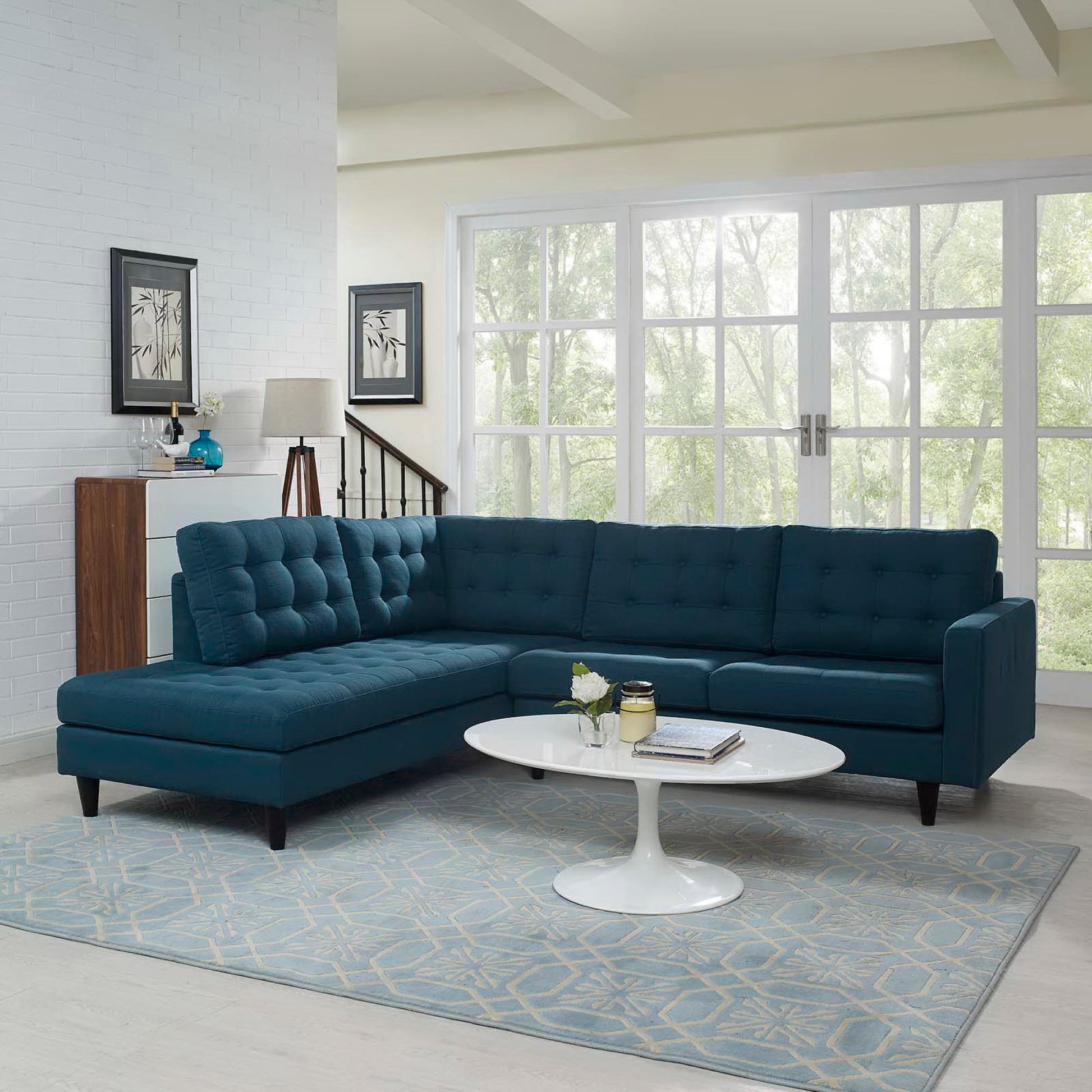 Empress 2 Piece Upholstered Fabric Left Facing Bumper Sectional