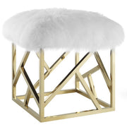 Intersperse Sheepskin Ottoman - Gold White