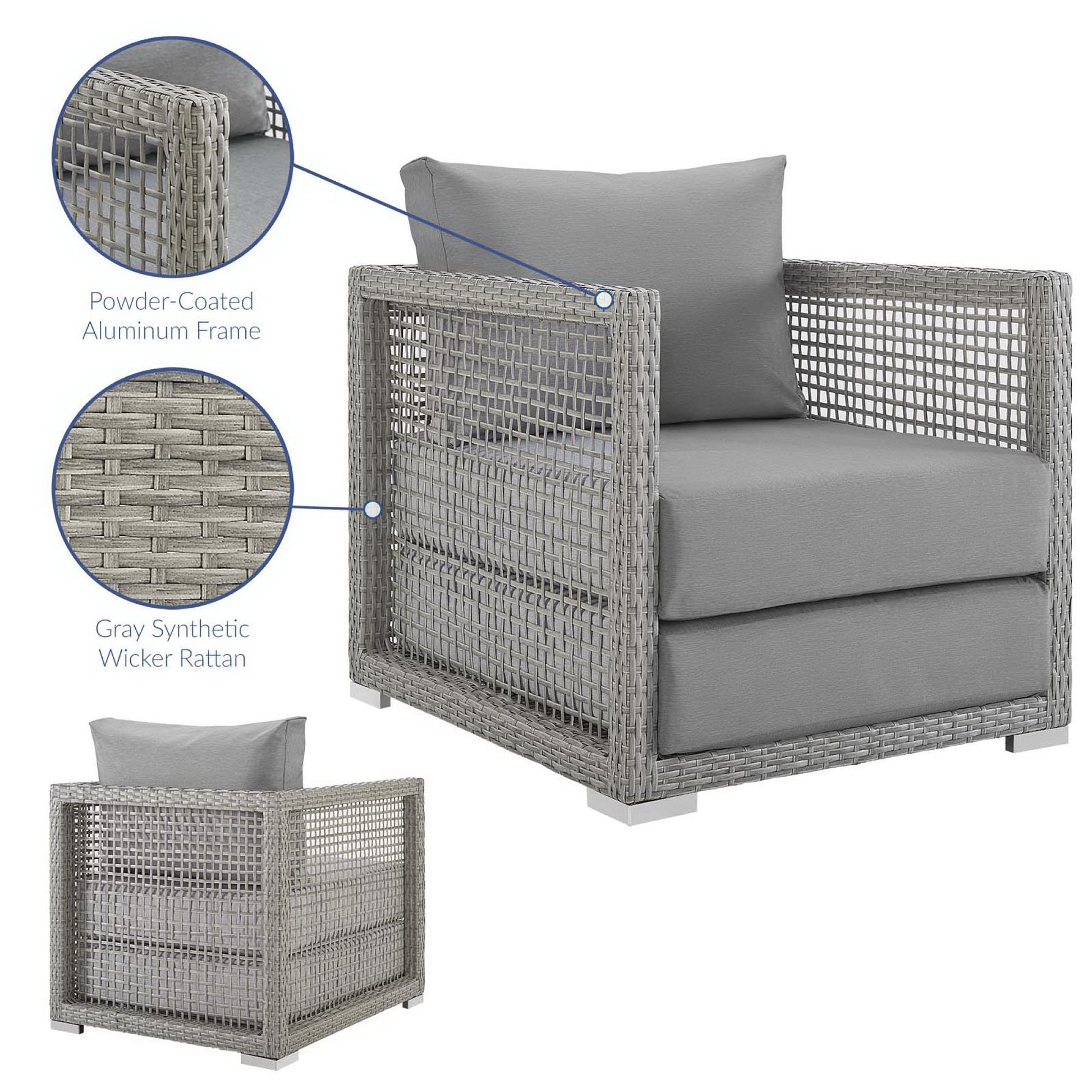 Aura Rattan Outdoor Patio Armchair - Gray White