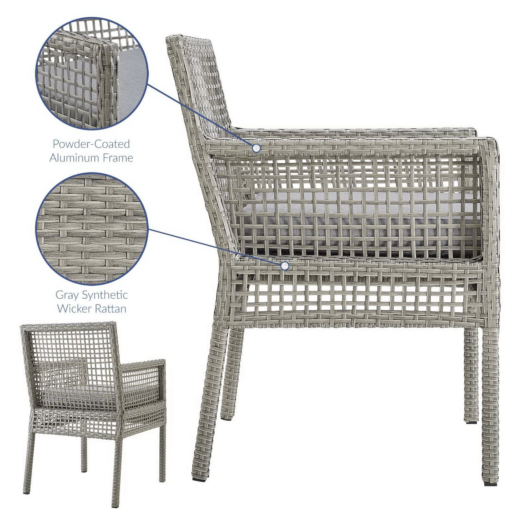 Aura Outdoor Patio Wicker Rattan Dining Armchair - Gray White