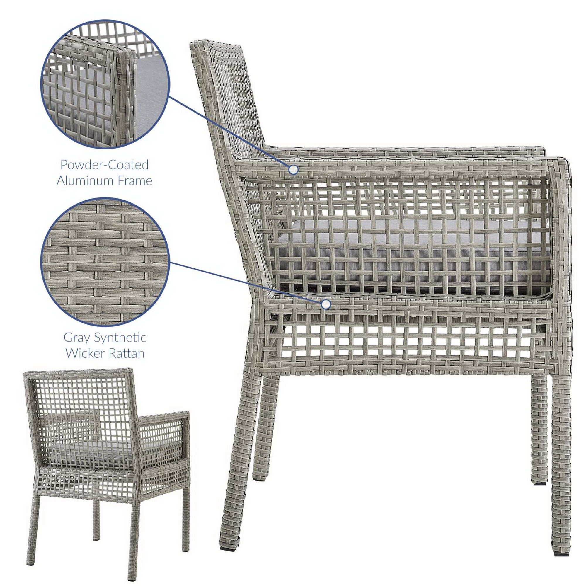 Aura Outdoor Patio Wicker Rattan Dining Armchair - Gray White