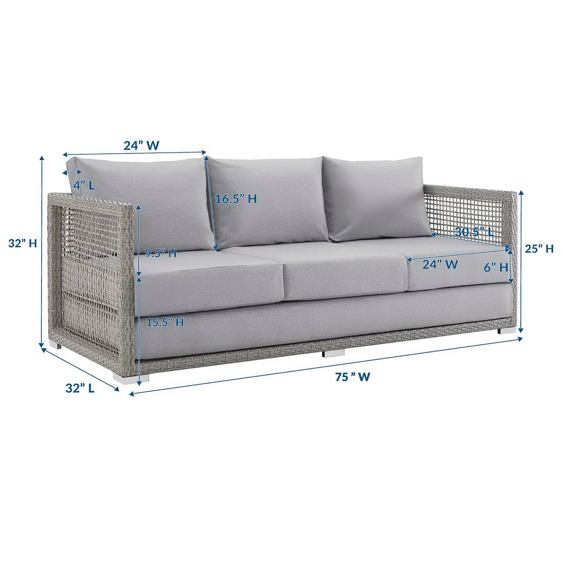 Aura Outdoor Patio Wicker Rattan Sofa - Gray Navy