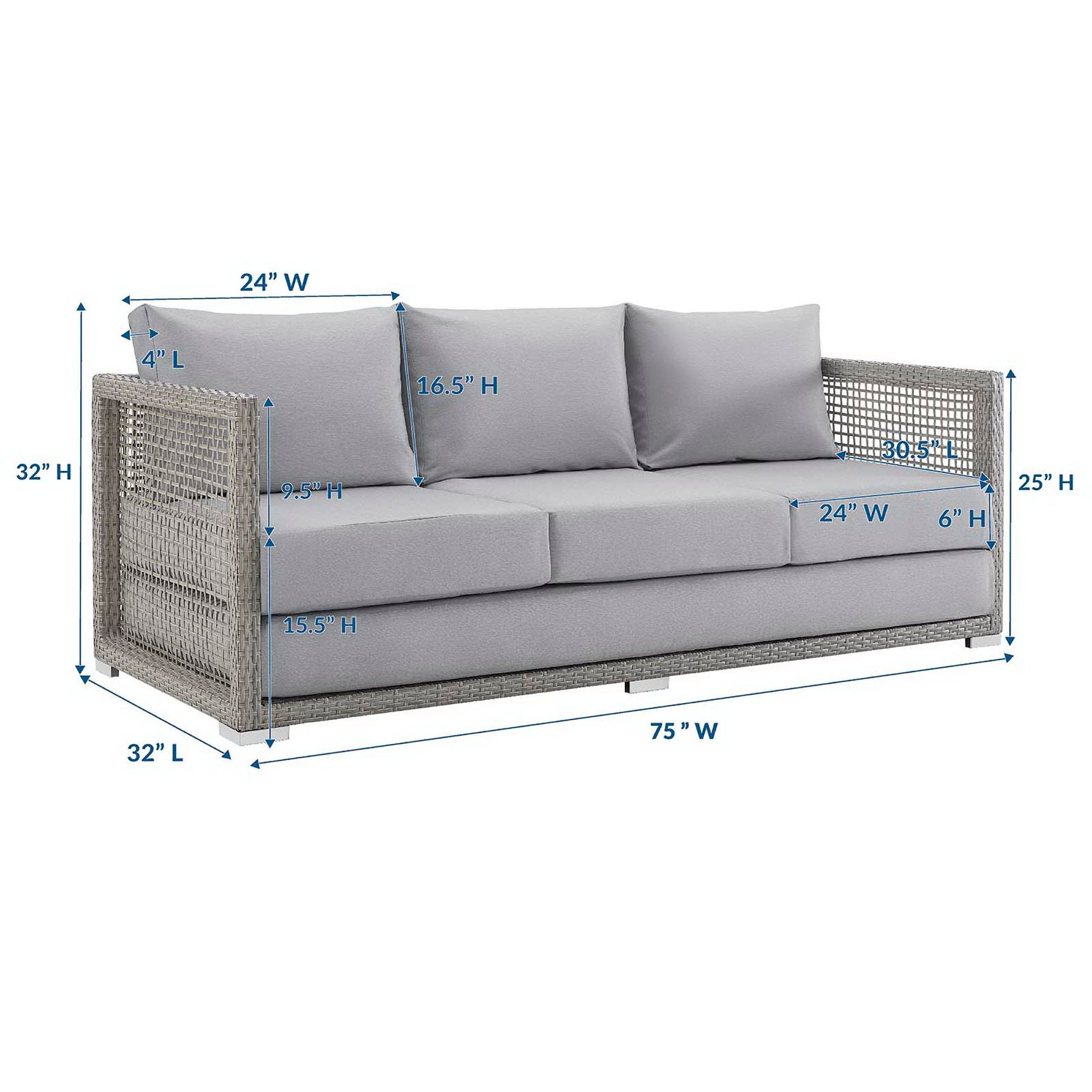 Aura Outdoor Patio Wicker Rattan Sofa - Gray Navy