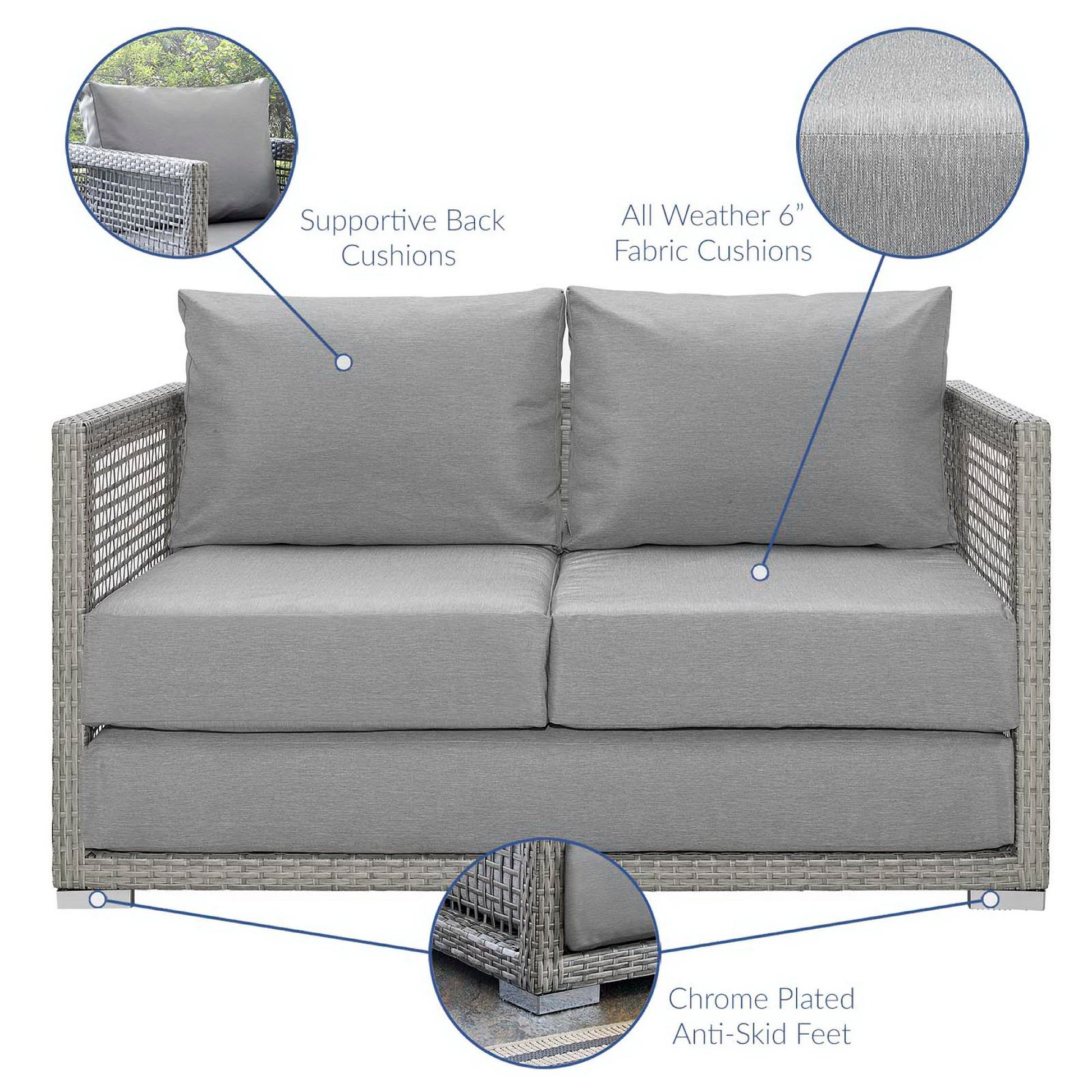 Aura Outdoor Patio Wicker Rattan Loveseat - Gray Navy