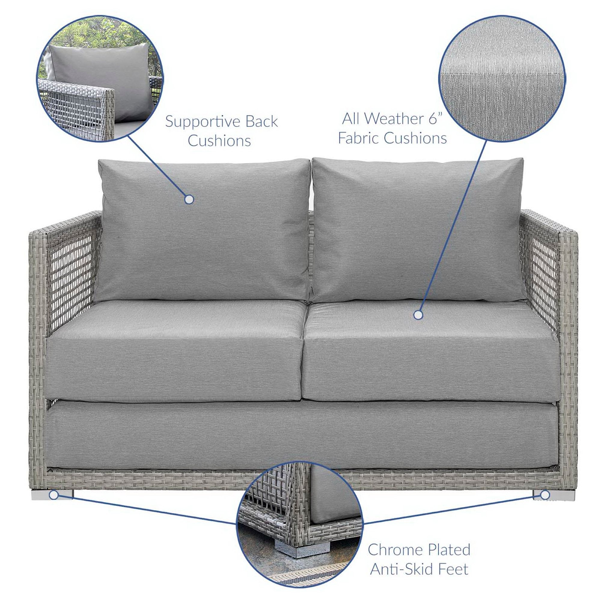 Aura Outdoor Patio Wicker Rattan Loveseat - Gray Navy
