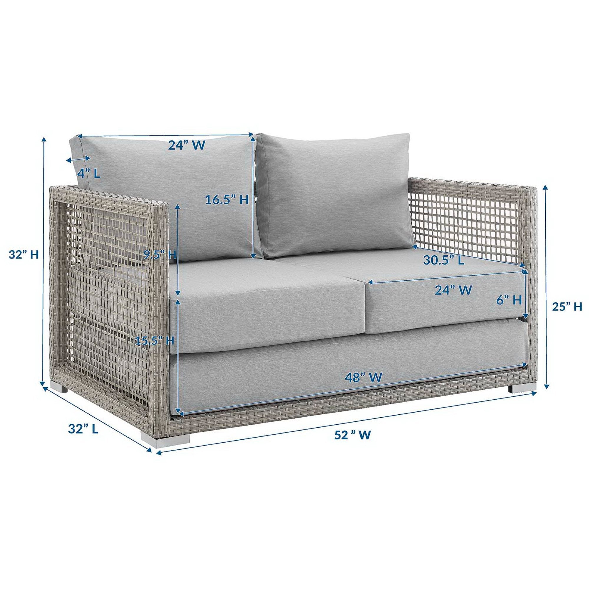 Aura Outdoor Patio Wicker Rattan Loveseat - Gray White