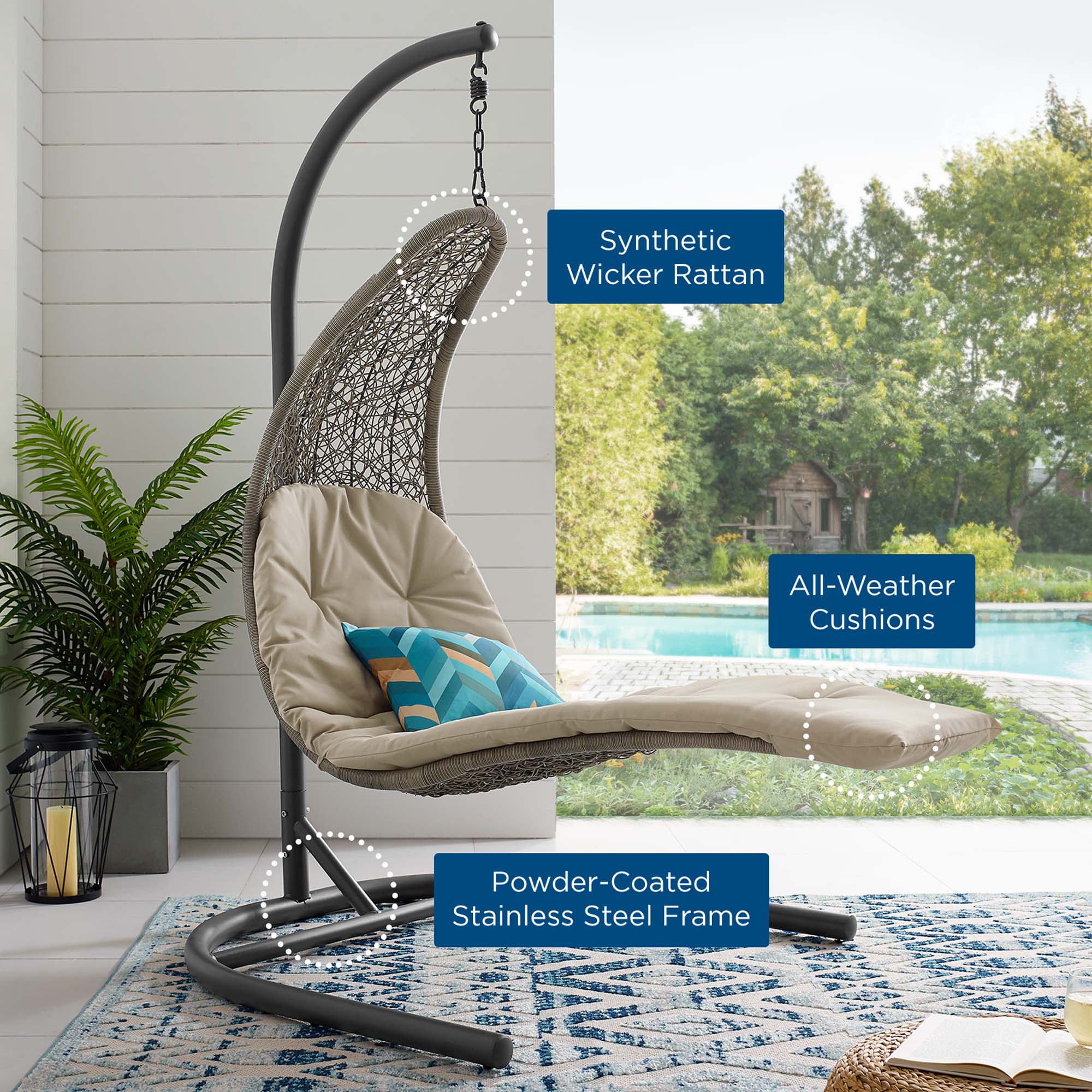 Landscape Hanging Chaise Lounge Outdoor Swing Chair - Light Gray White