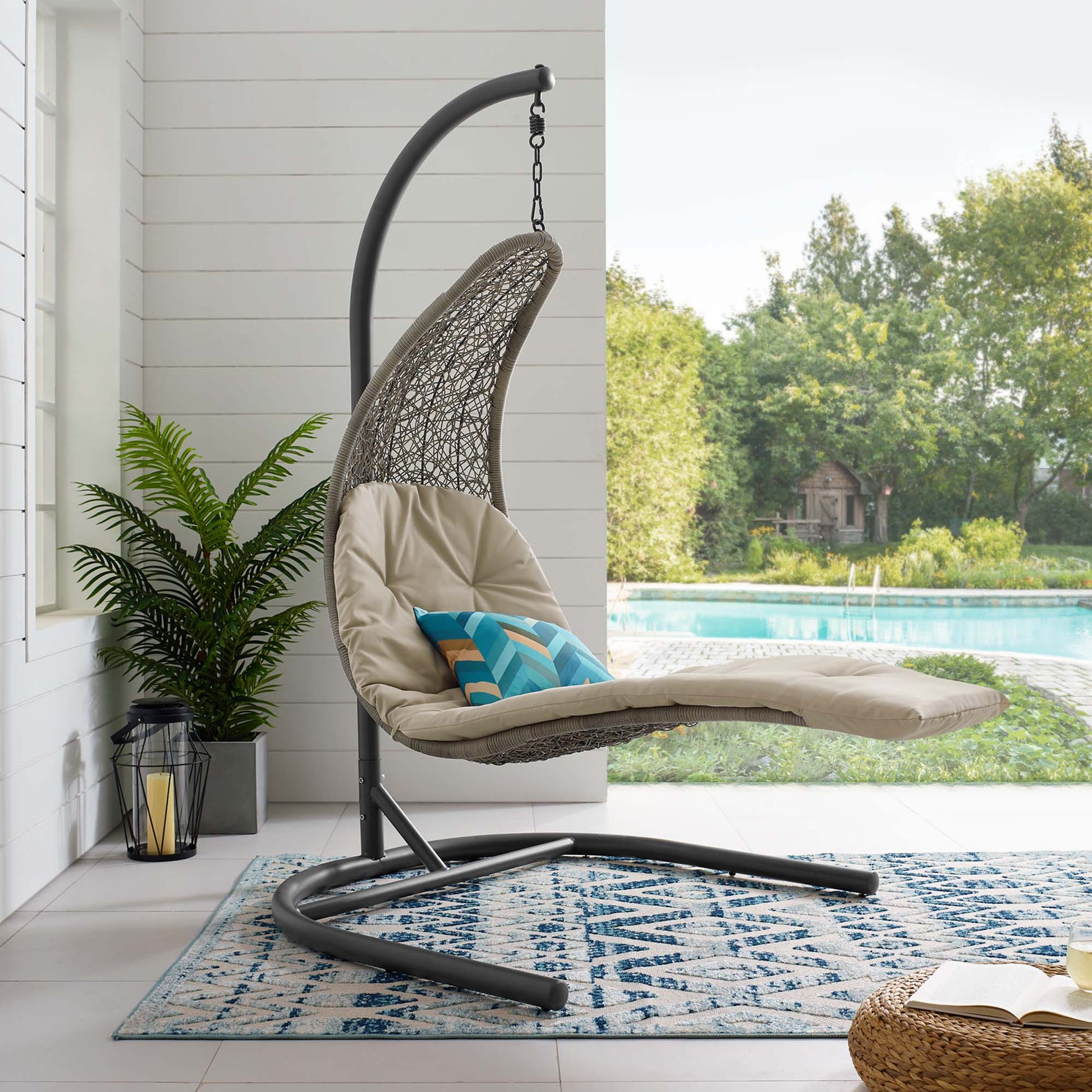 Landscape Hanging Chaise Lounge Outdoor Swing Chair - Light Gray Turquoise