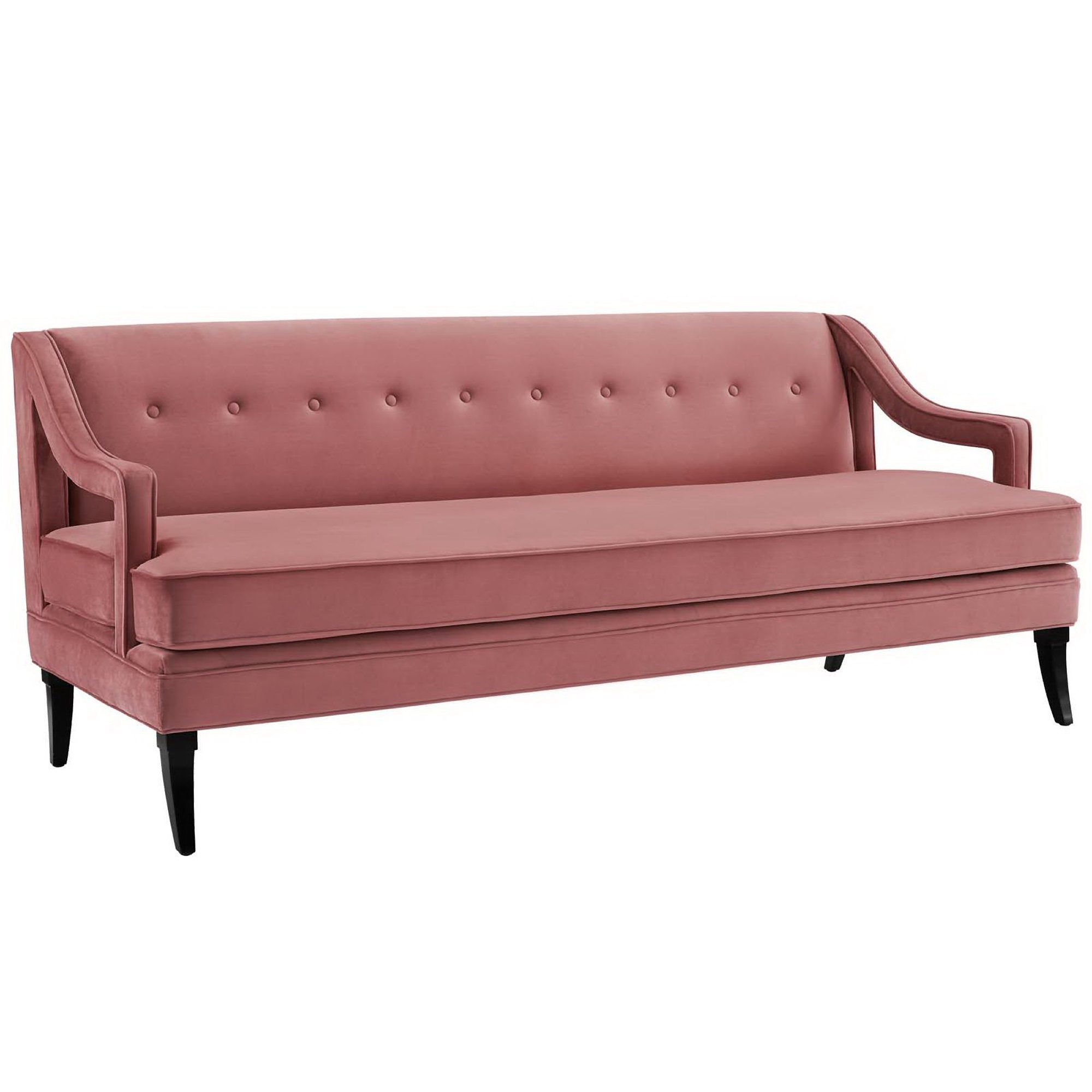 Concur Button Tufted Performance Velvet Sofa - Dusty Rose