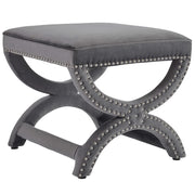 Expound Upholstered Nailhead Trim Performance Velvet Ottoman - Gray