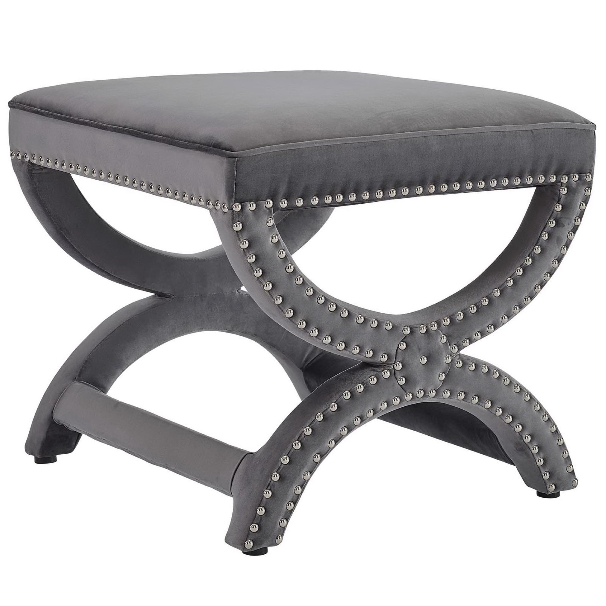 Expound Upholstered Nailhead Trim Performance Velvet Ottoman - Gray